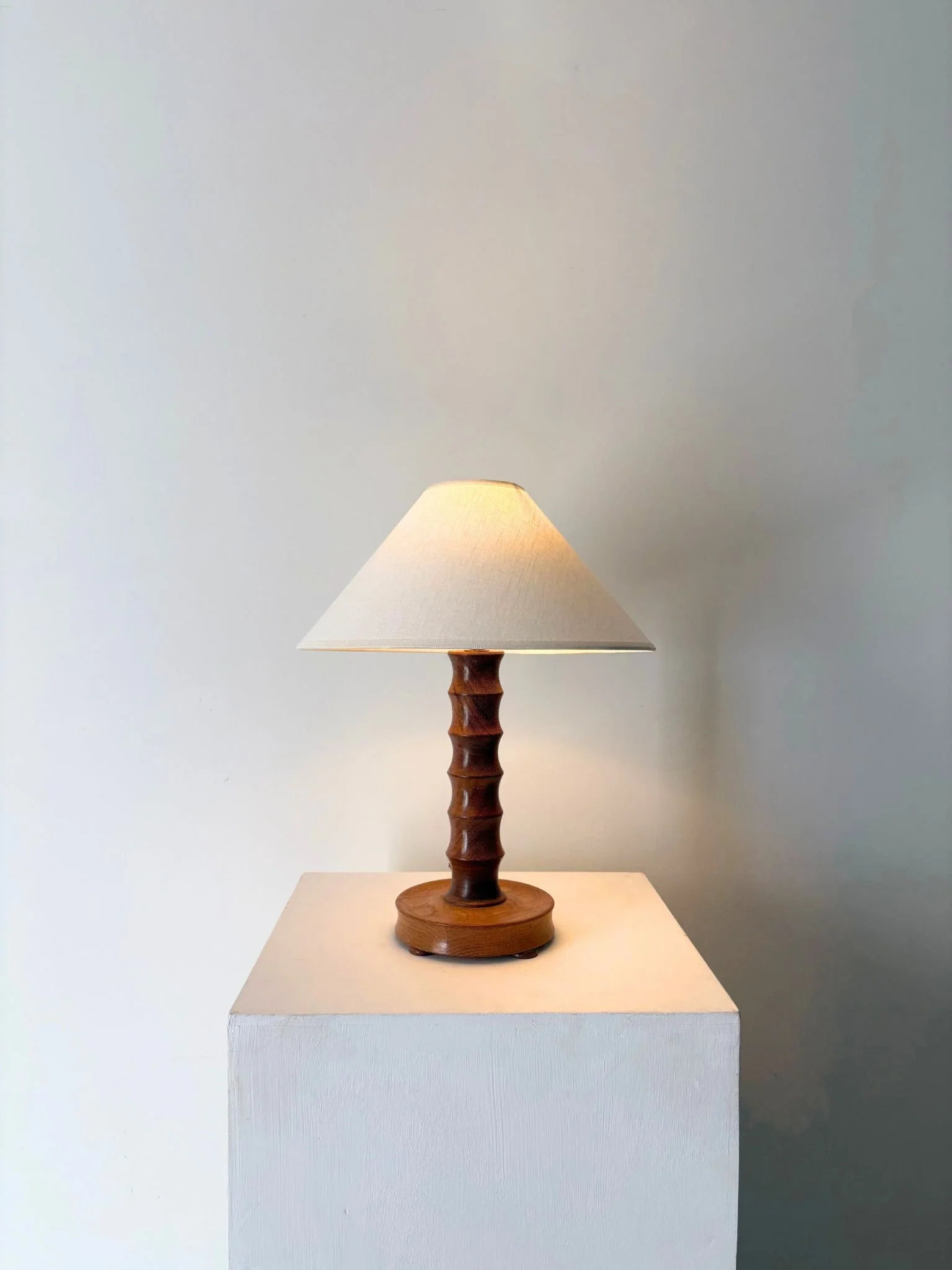 French Mid Century Turned Wooden Table Lamp Rewired and PAT Tested - Bureau Bruton Antique and Vintage Lighting Shop