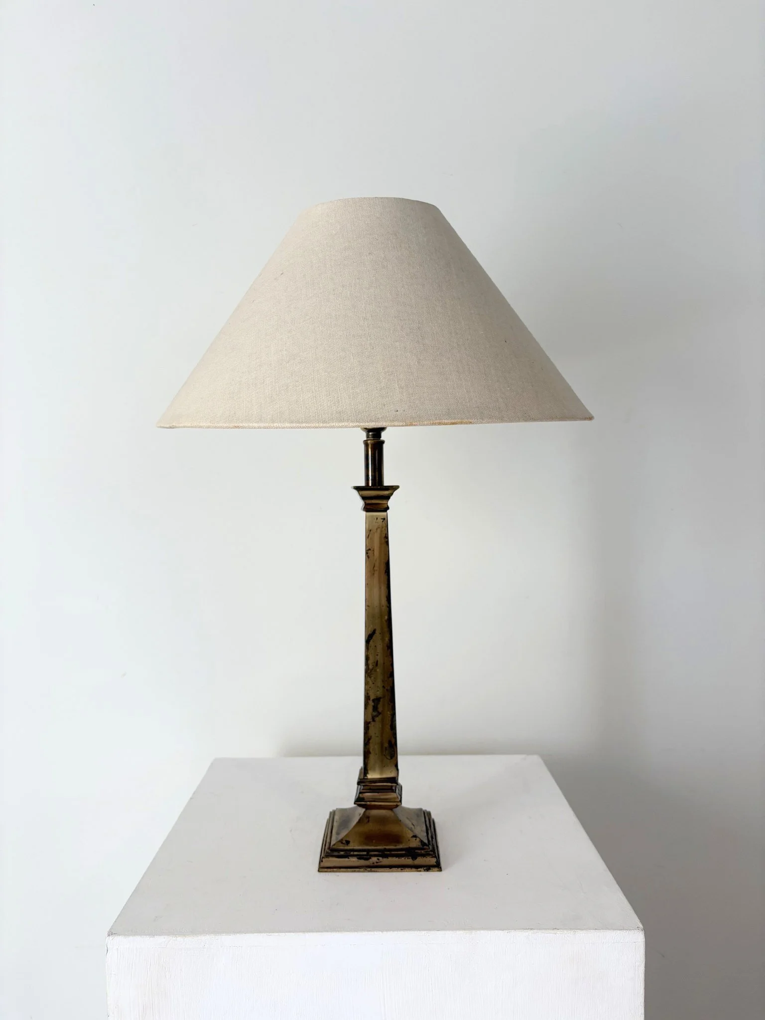 Patinated Brass Column Lamp - Bureau Bruton Antique and Vintage Lighting