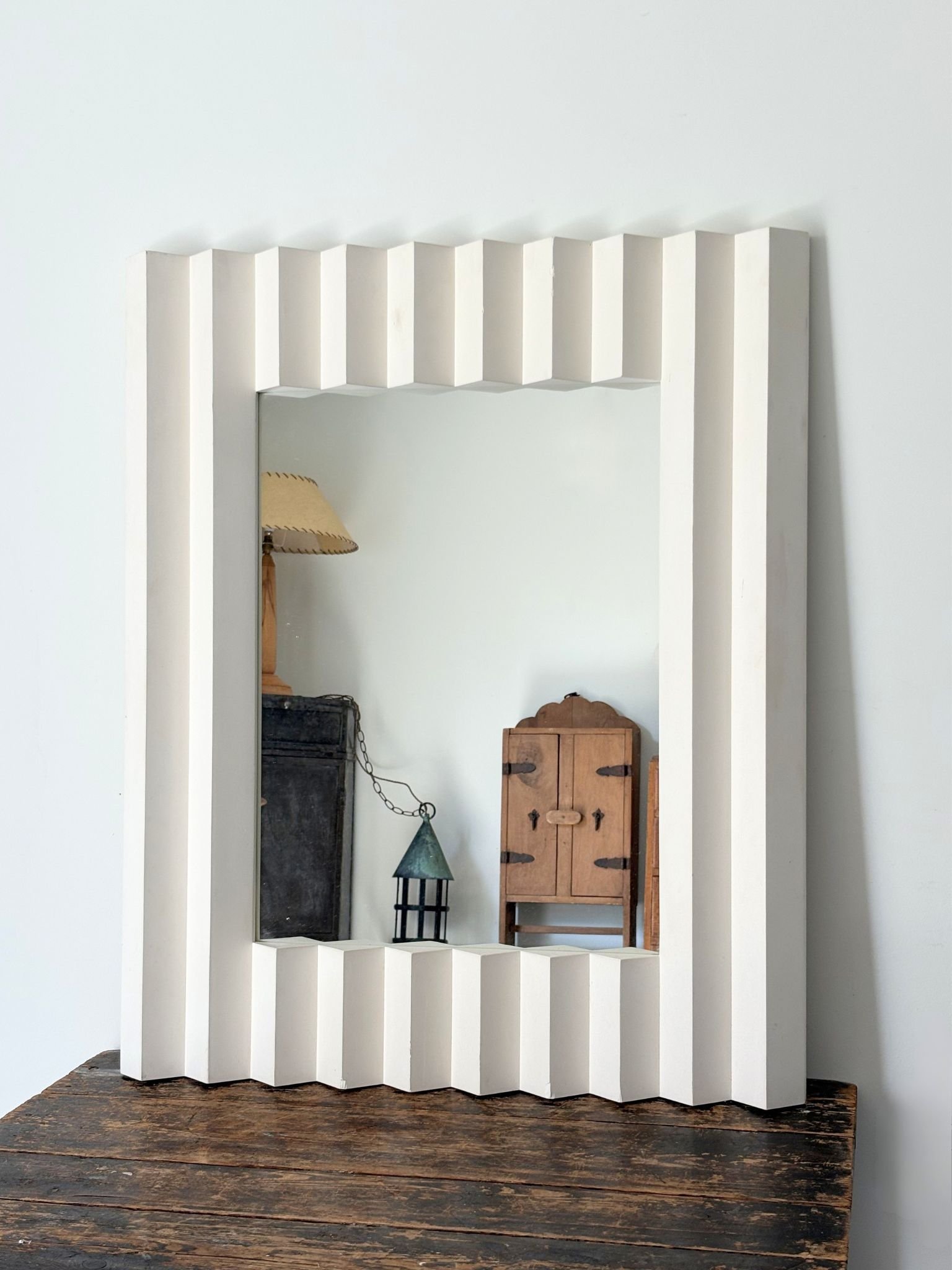 Modernist French Plaster Wall Mirror With Frame In Relief - Bureau Bruton Vintage Design Gallery and Shop