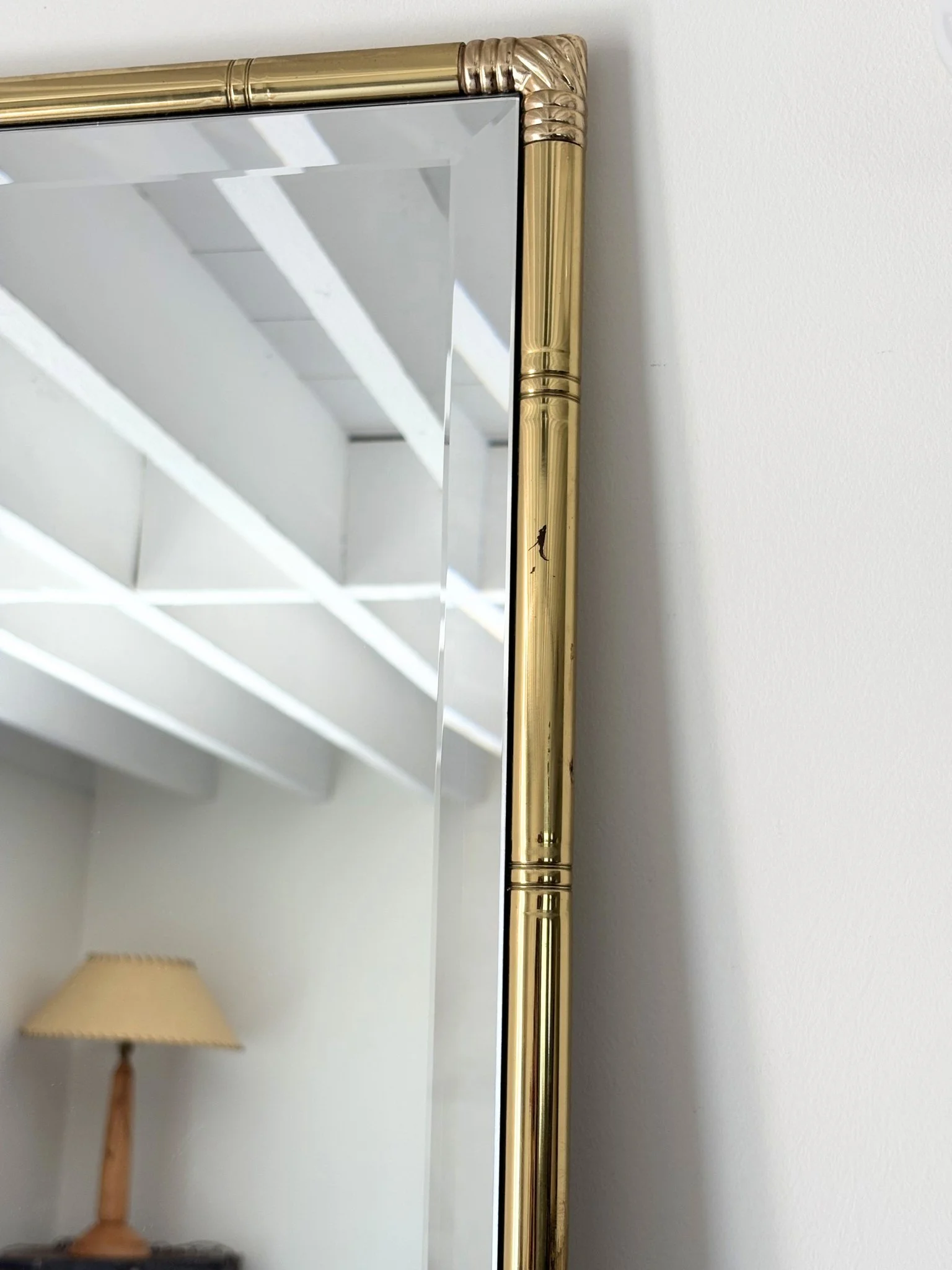 Vintage Mid Century Brass Faux Bamboo Wall Mirror