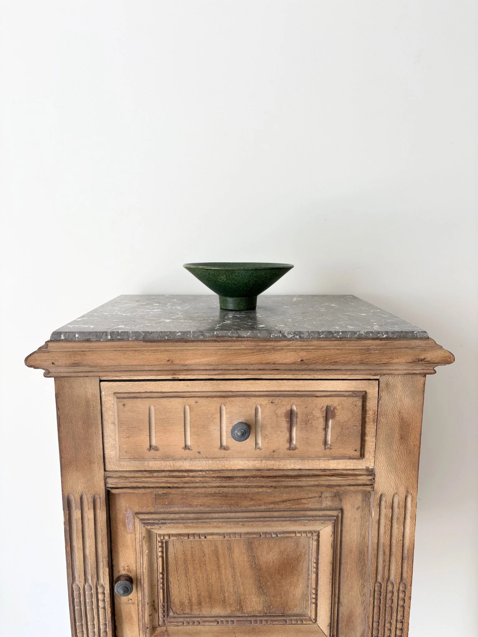 Marble Top Vintage Side Table With Cabinet Space - Bureau Bruton Furniture Art and Objects