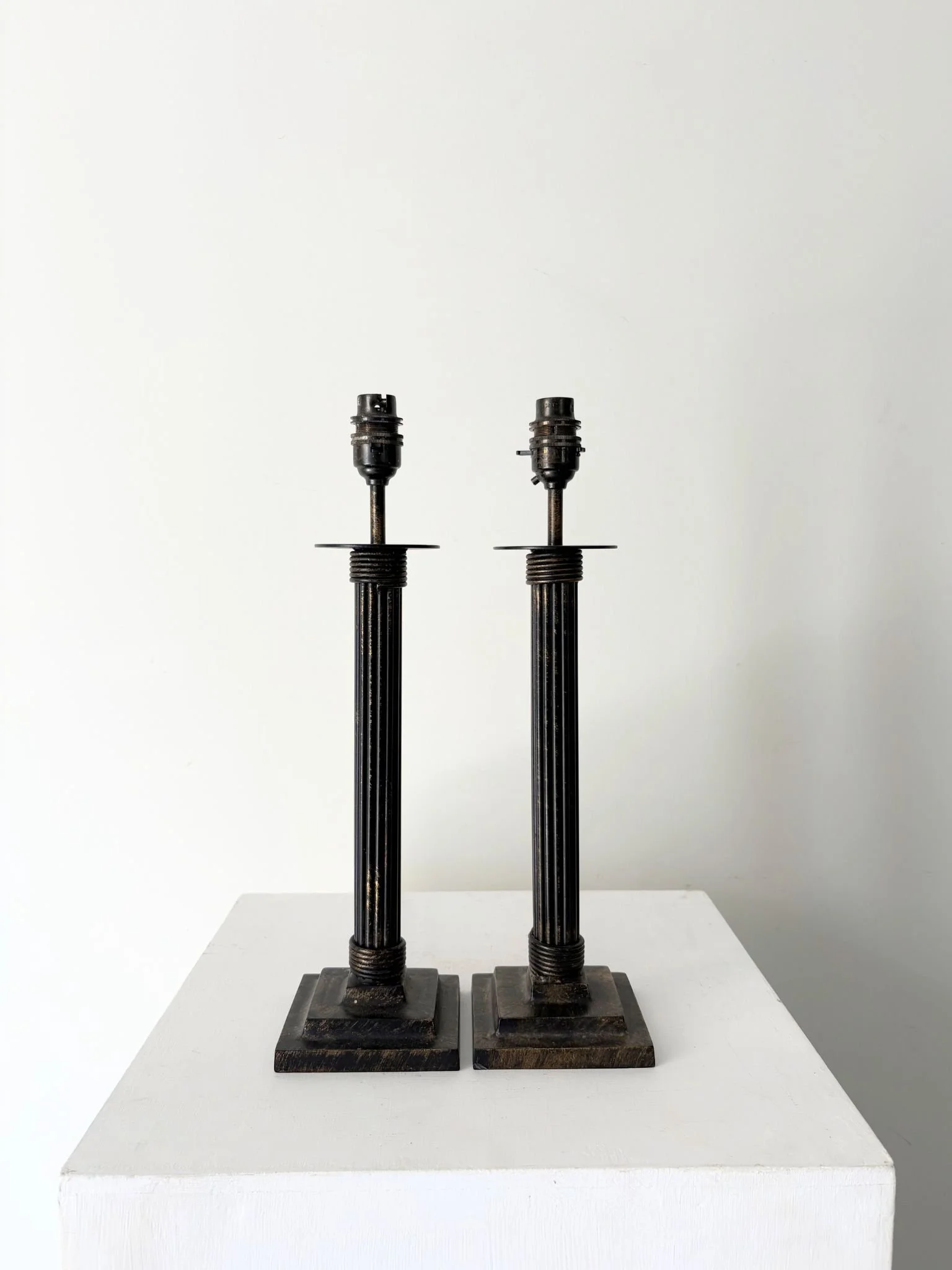 Pair of Cast Metal Neoclassical Column Table Lamps - Bureau Bruton Antique and Vintage Shop