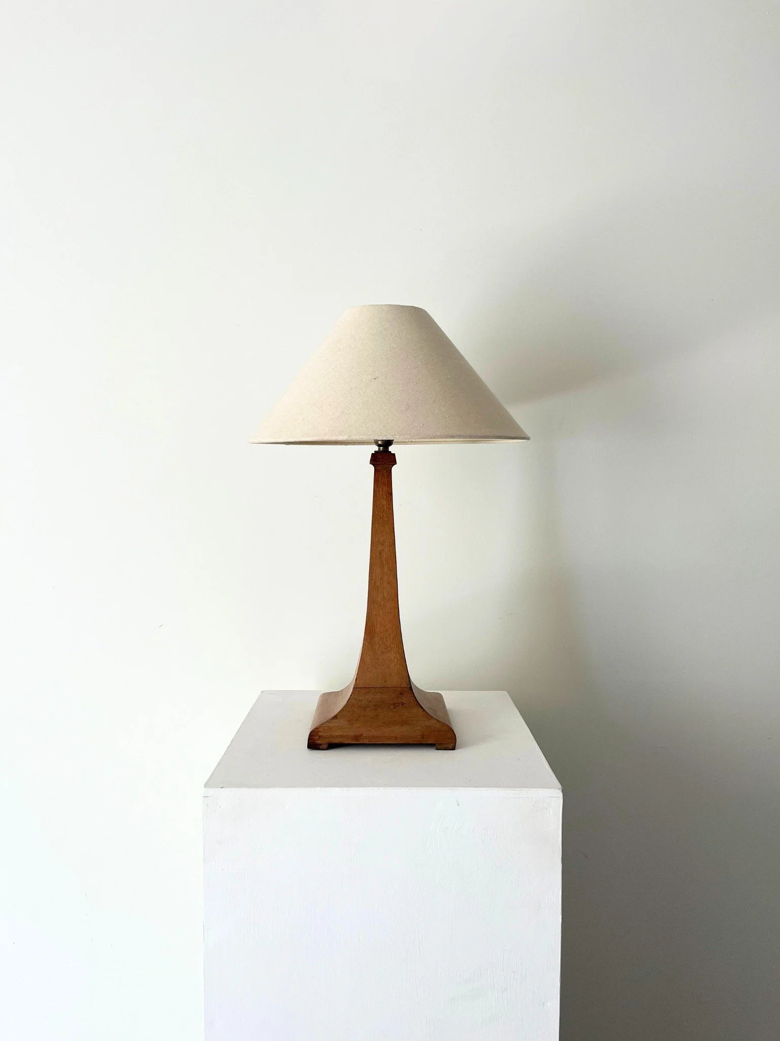 20th Century striking concave wooden table lamp with trumpet form to base - Bureau Bruton Antiques and Vintage