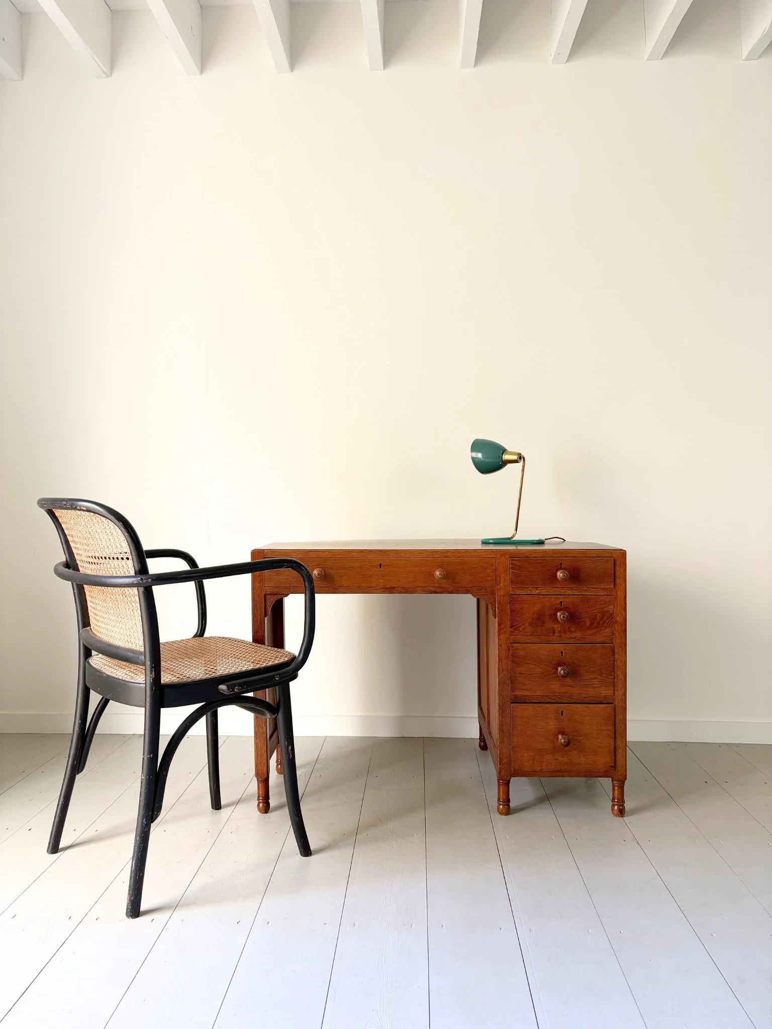 Green 1950s Brass and Steel Desk Lamp - Bureau Bruton Antique and Vintage Shop