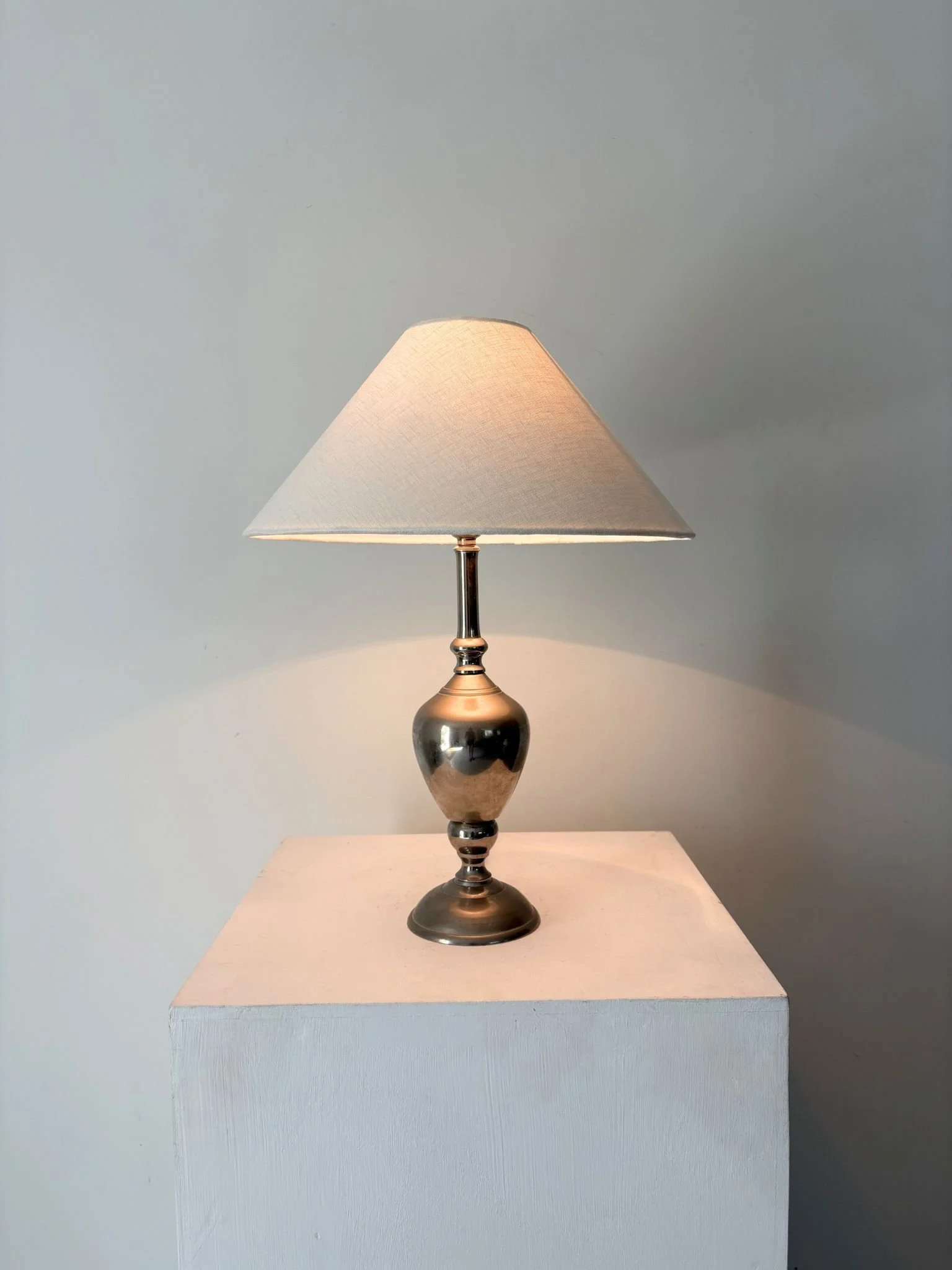 Patinated Turned Metal Lamp With Chromed Finish - Bureau Bruton Vintage and Antiques
