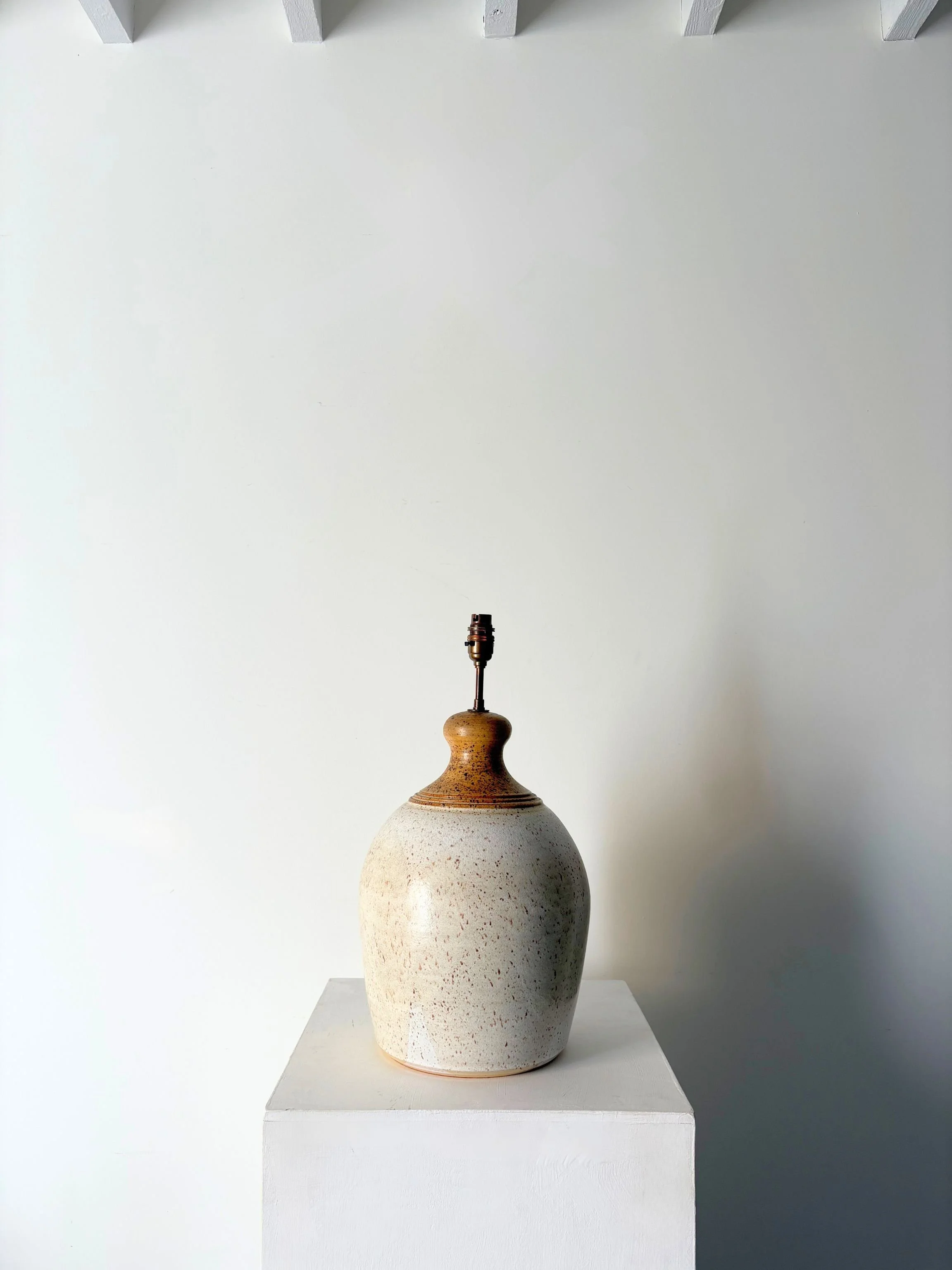 Large Speckled Mid Century Stoneware Ceramic Table Lamp In Neutral Tones - Bureau Bruton Vintage and Antique Lighting and Furniture