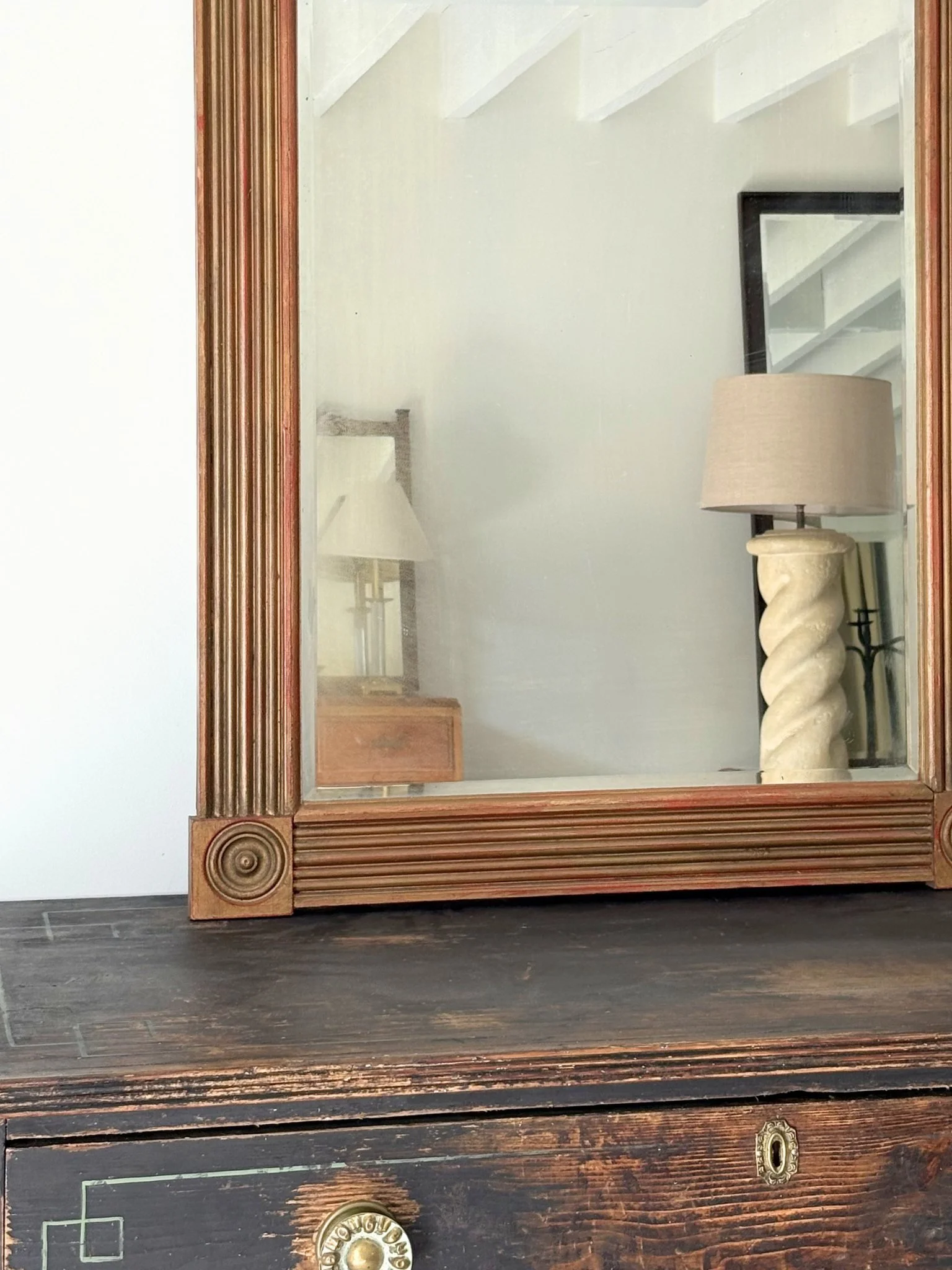 French Neo Classical Gilt Wall Mirror With Reeded Frame - Bureau Bruton Antiques and Vintage Design Sourcing and Shop
