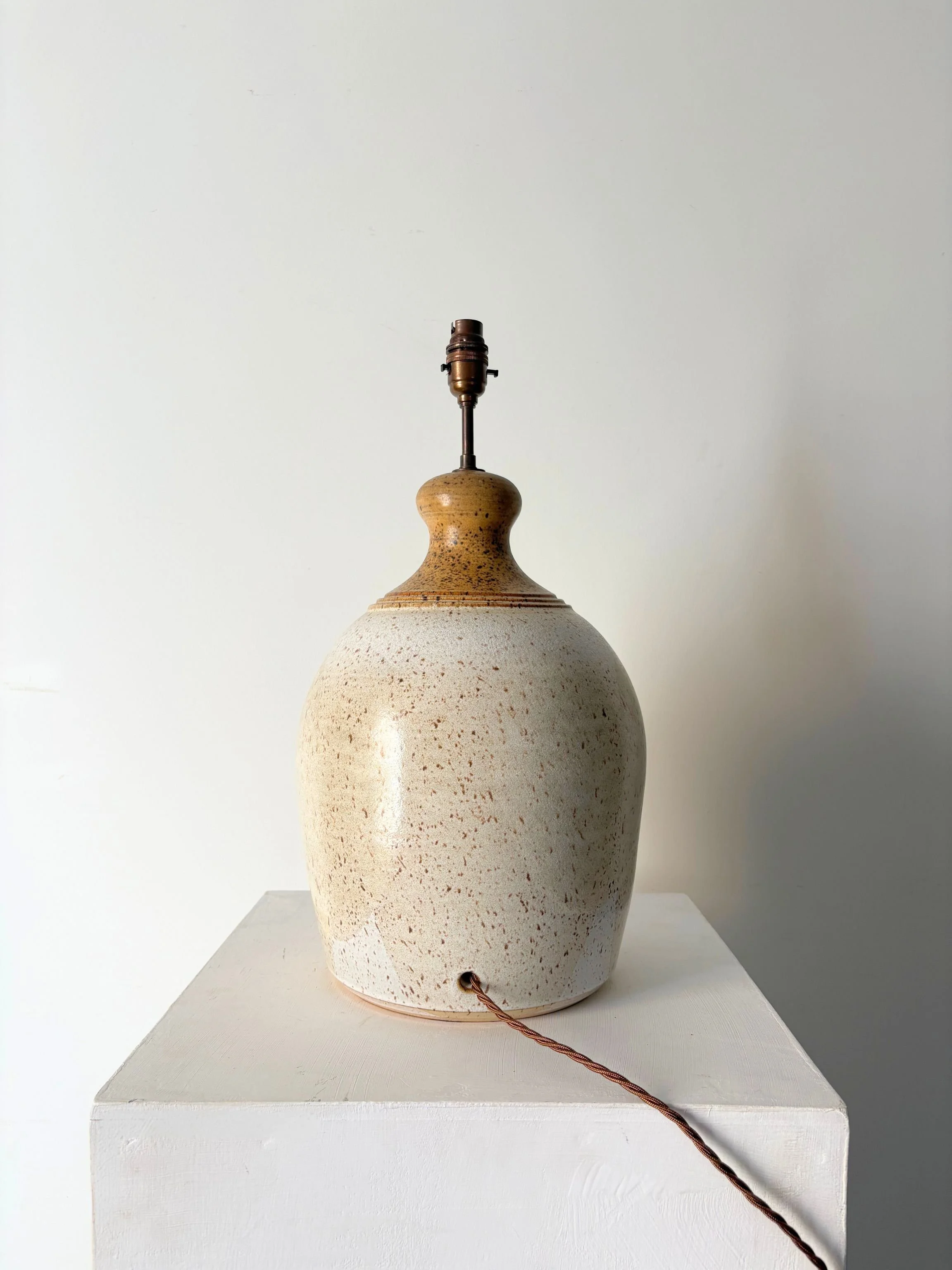 Large Speckled Mid Century Stoneware Ceramic Table Lamp In Neutral Tones - Bureau Bruton Vintage and Antique Lighting and Furniture