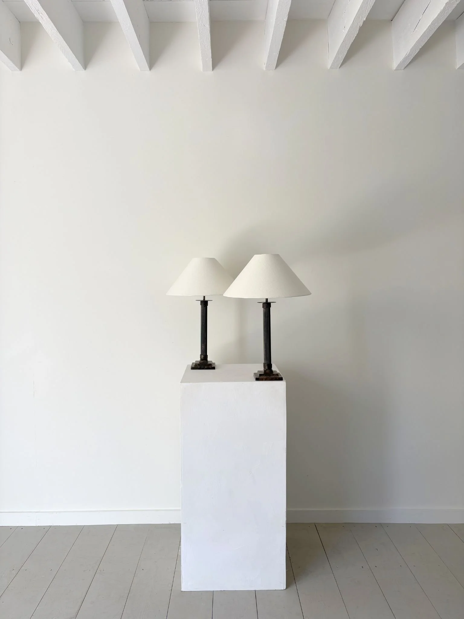 Pair of Cast Metal Neoclassical Column Table Lamps - Bureau Bruton Antique and Vintage Shop