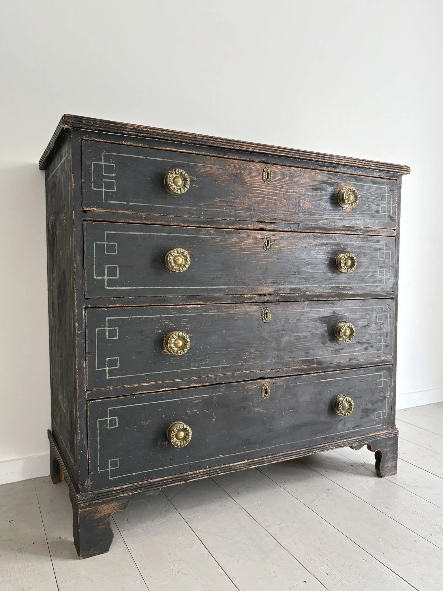 Geometric Gustavian Black Chest of Drawers - Bureau Bruton