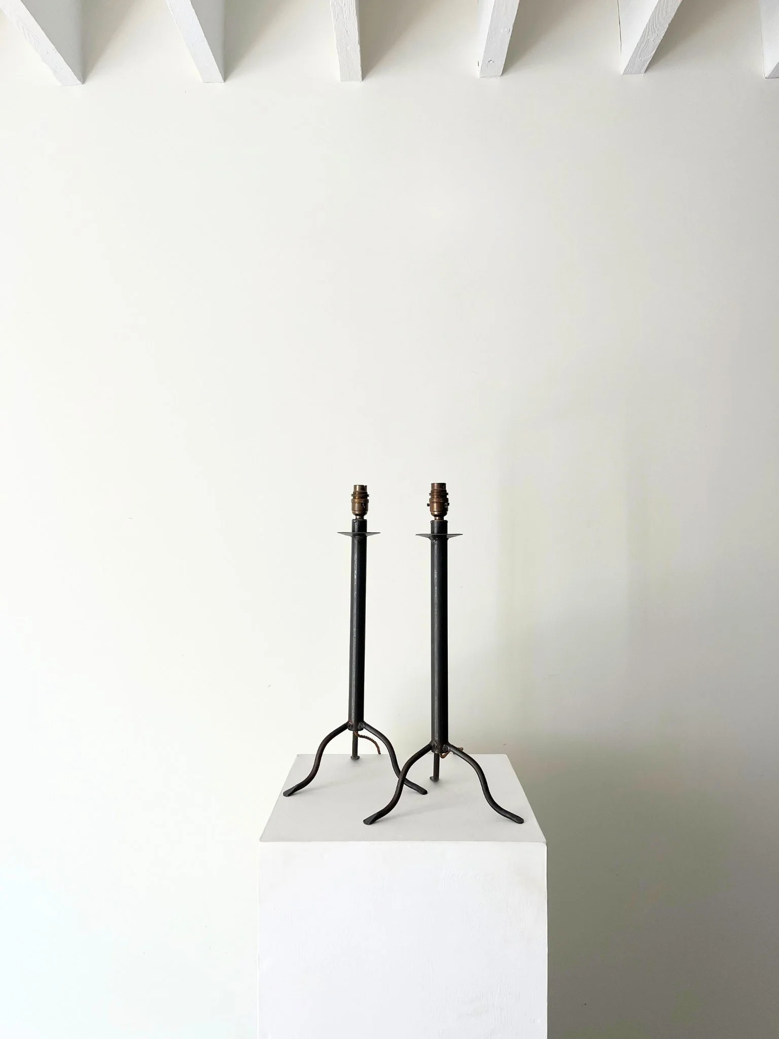 Pair of black metal blacksmith made table lamps or side lights - Bureau Bruton Antiques and Vintage Design Gallery and Shop