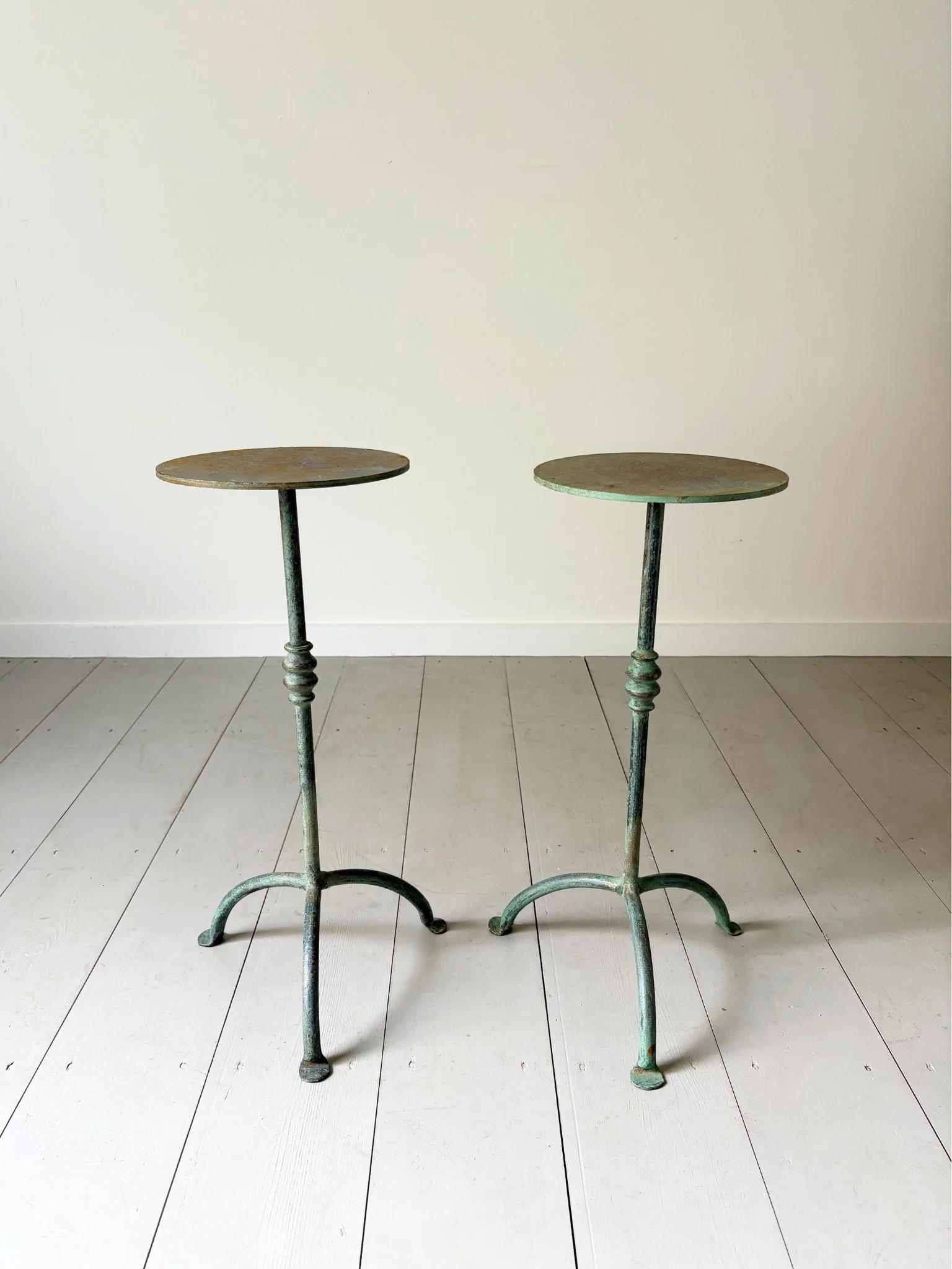 Pair of Vintage Iron Martini Tables With Verdigris Finish - Bureau Bruton