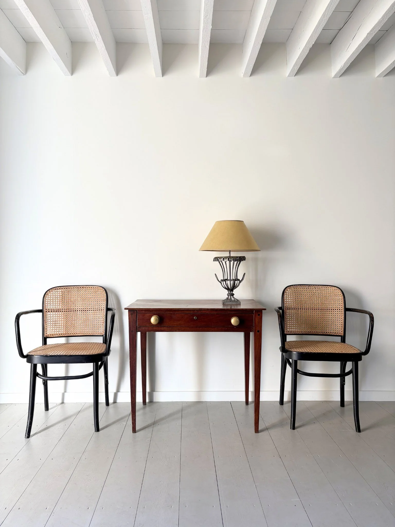 Inlaid Georgian Hall Console Table, photographed here with our 20th Century Caged Urn Lamp - Bureau Bruton Antiques and Design