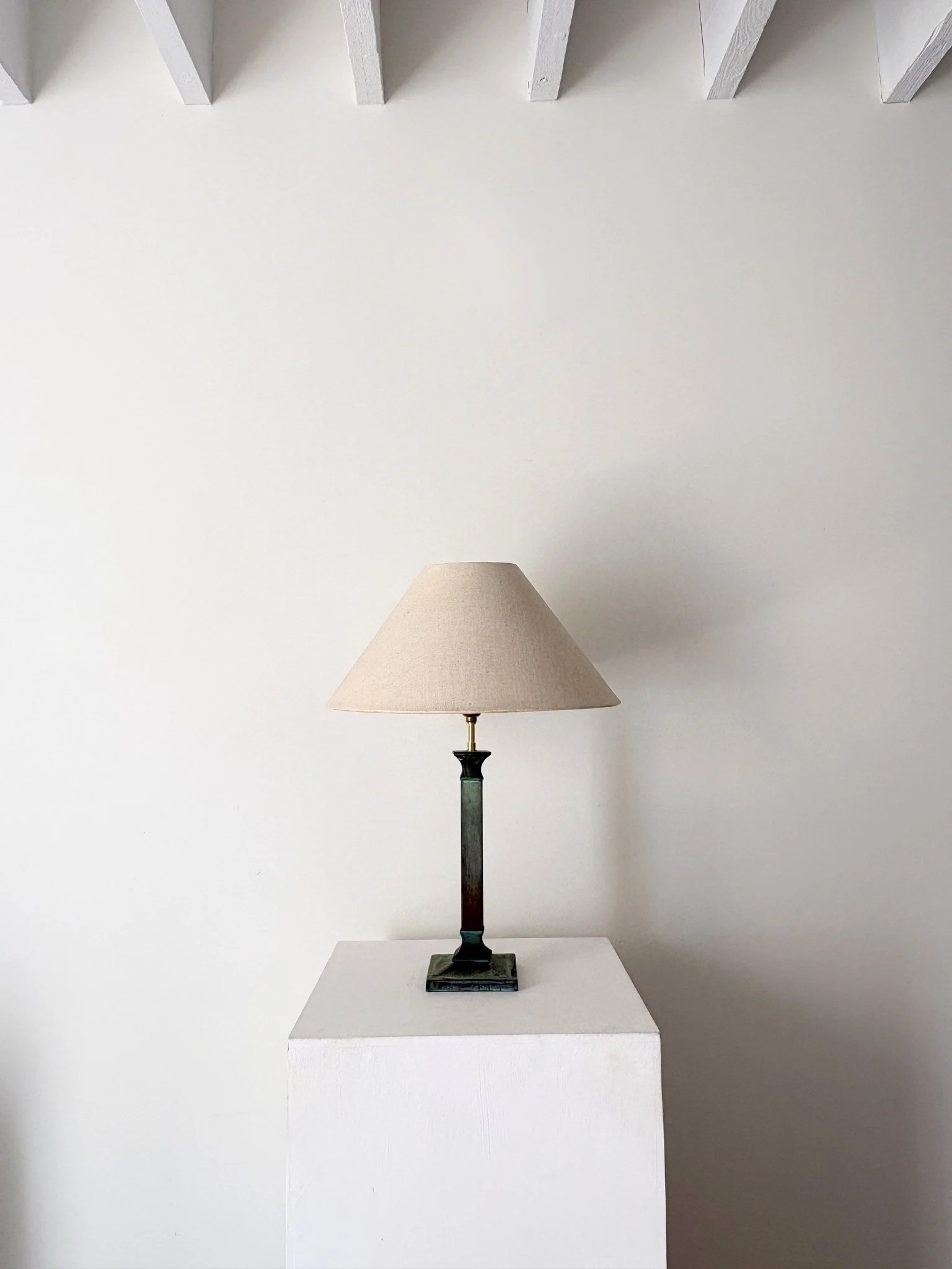 Neoclassical Verdigris Metal Column Table Lamp - Bureau Bruton Antiques and Vintage Lighting
