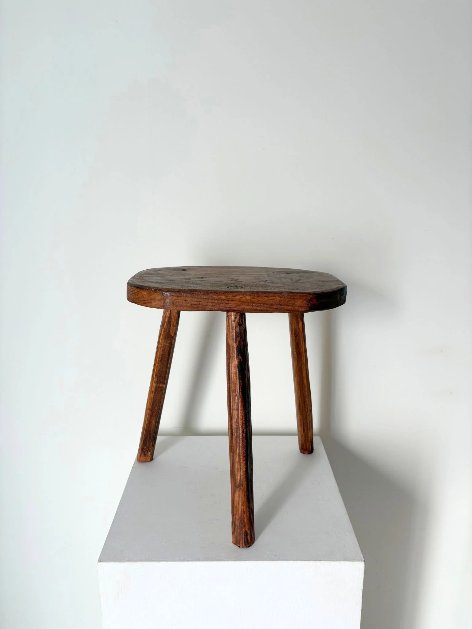 Simple French Tripod Side Table Stool Handmade In Solid Wood - Bureau Bruton