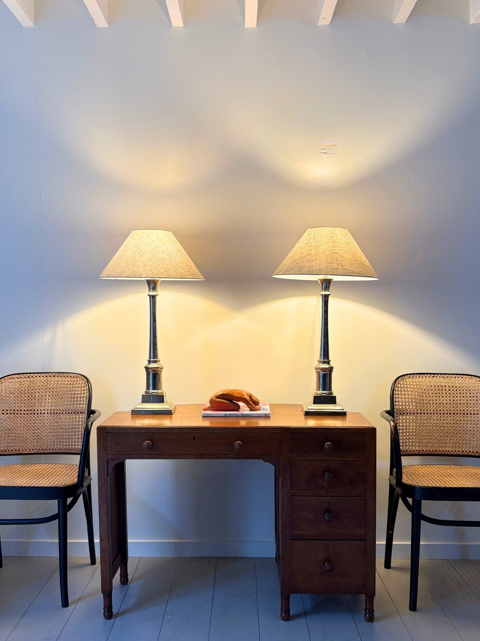 Neoclassical Chrome Column Design Table Lamps - Bureau Bruton