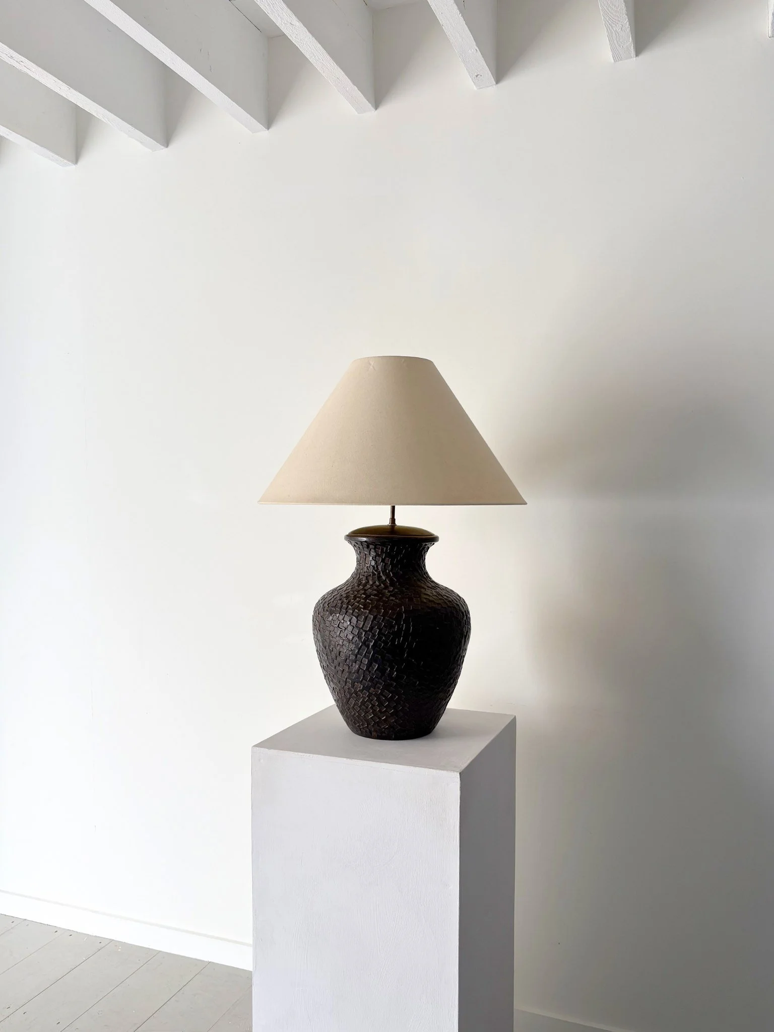 Large Handmade Vintage Ceramic Lamp In Brown - Bureau Bruton