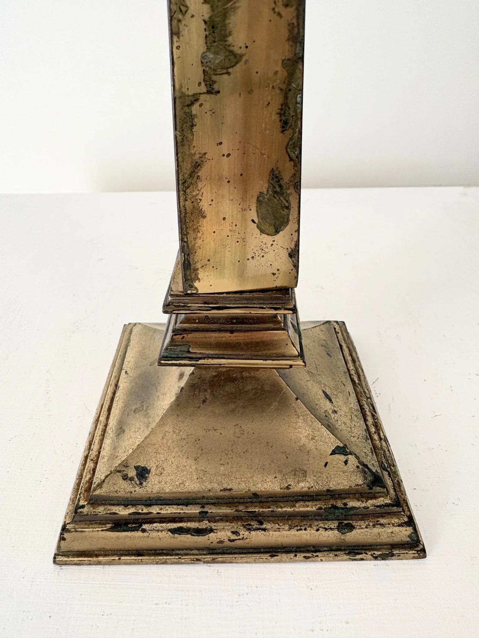 Patinated Brass Column Lamp