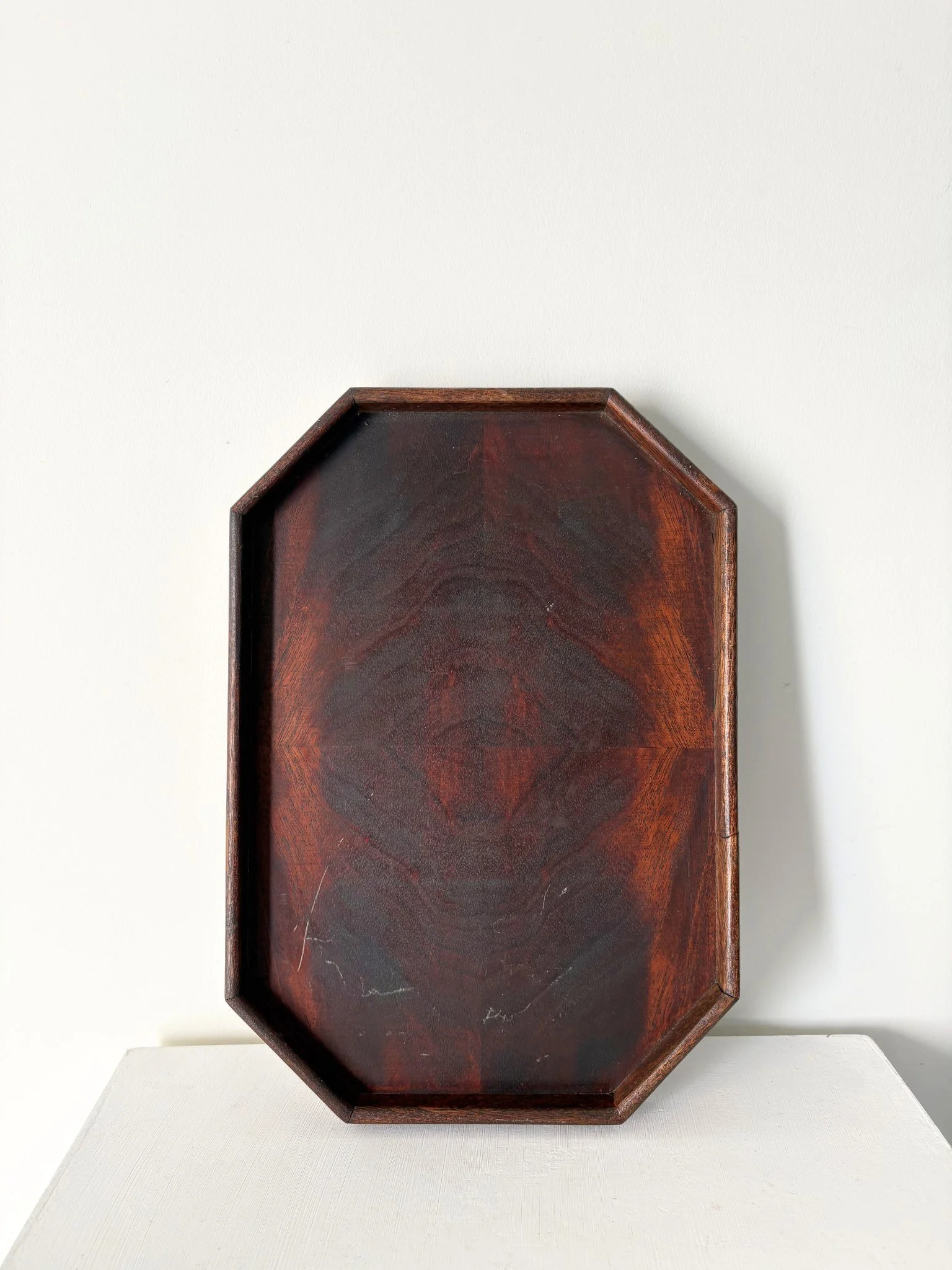 Antique Octagonal Tray With Book Matched Veneer - Bureau Bruton Design and Vintage Shop