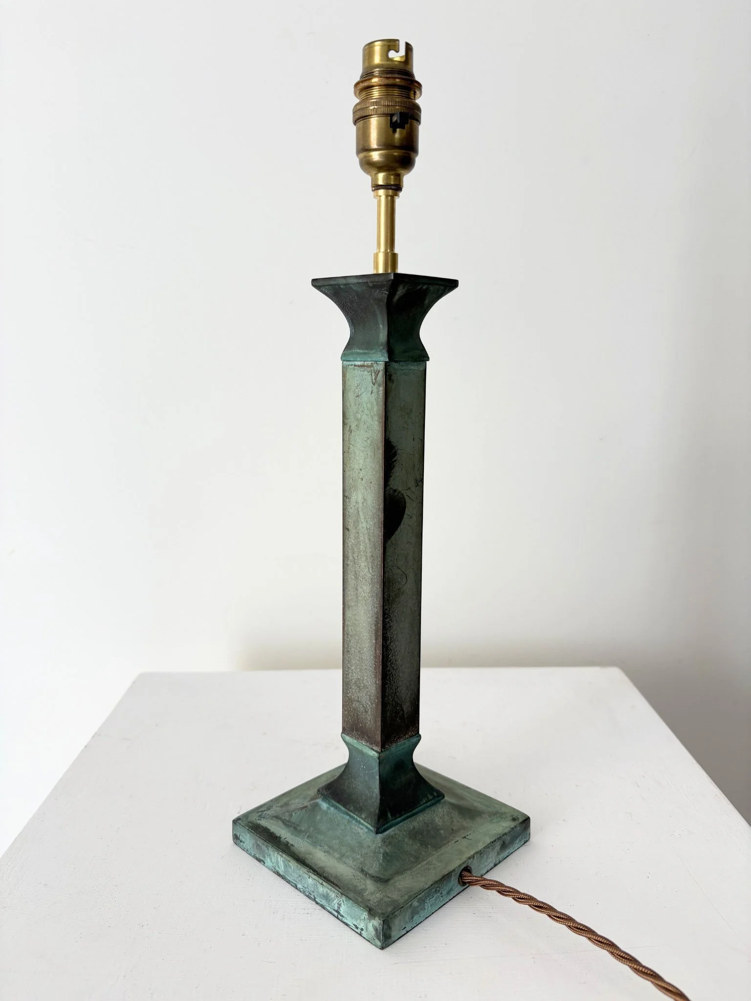 Elegant Verdigris Column Lamp, Rewired and PAT Tested - Bureau Bruton Antique and Vintage Lighting