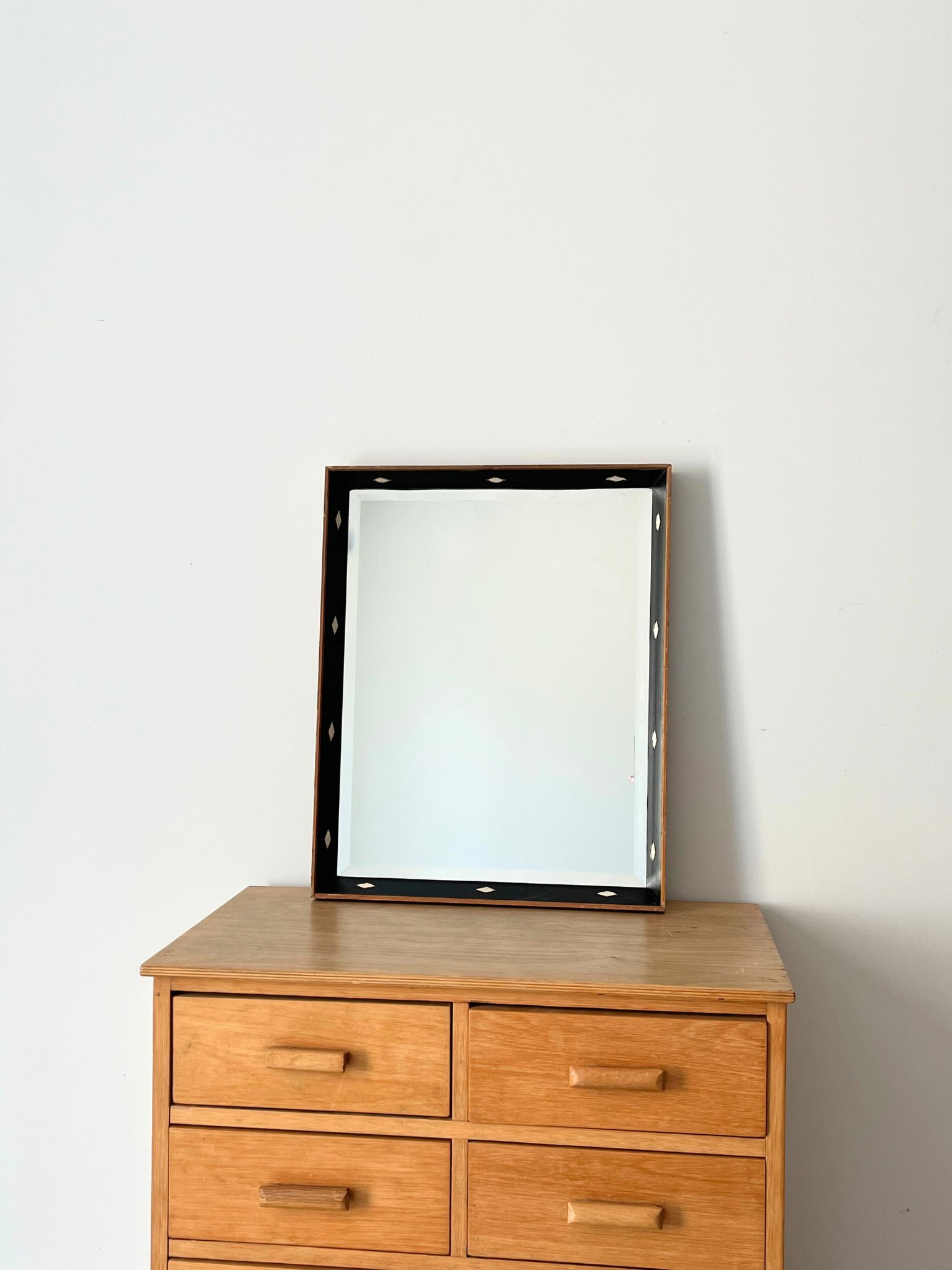 Vintage Monochrome Harlequin Wall Mirror With Wooden Frame - Bureau Bruton