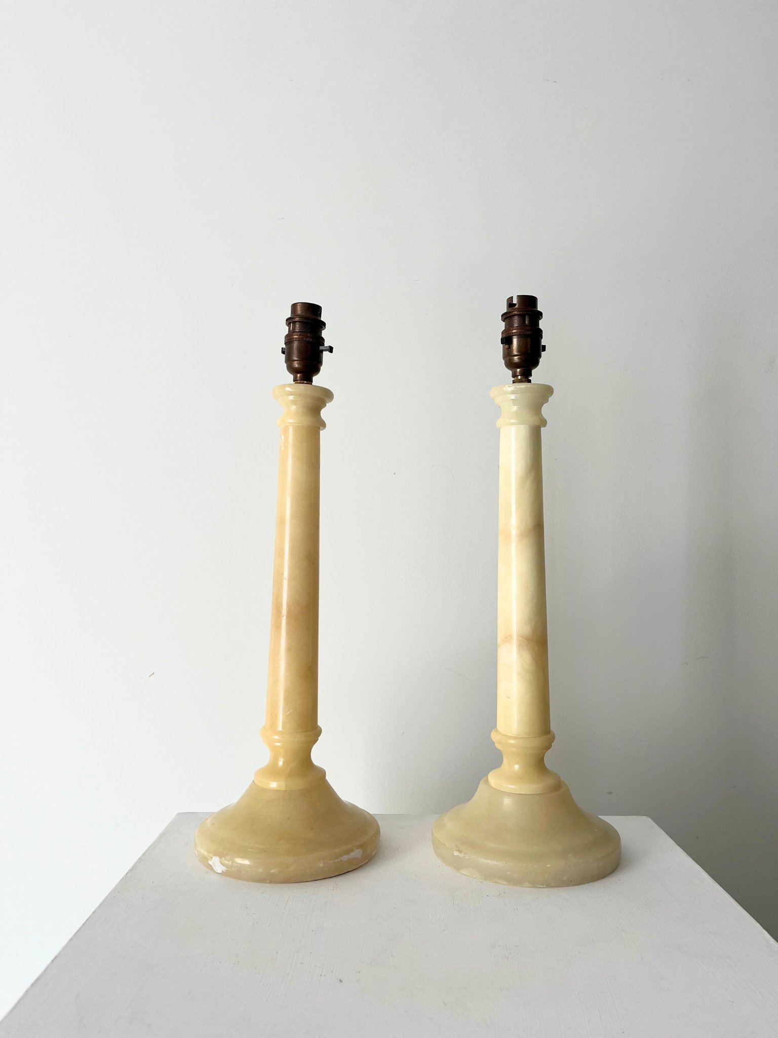 Mid Century Spanish Alabaster Marble Table Lamps, Rewired and Safety Tested - Bureau Bruton