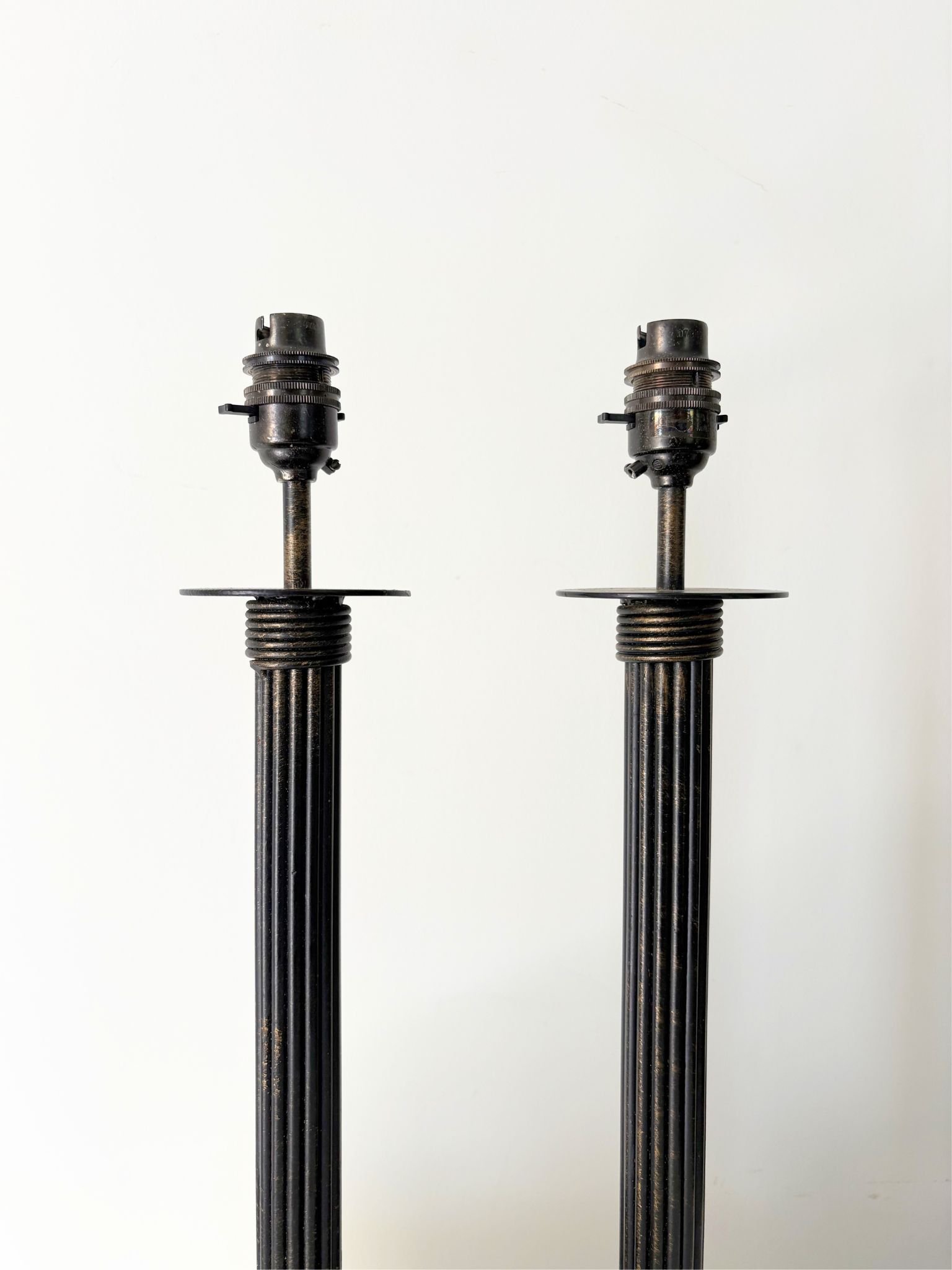 Pair of Cast Metal Neoclassical Column Table Lamps - Bureau Bruton Antique and Vintage Shop
