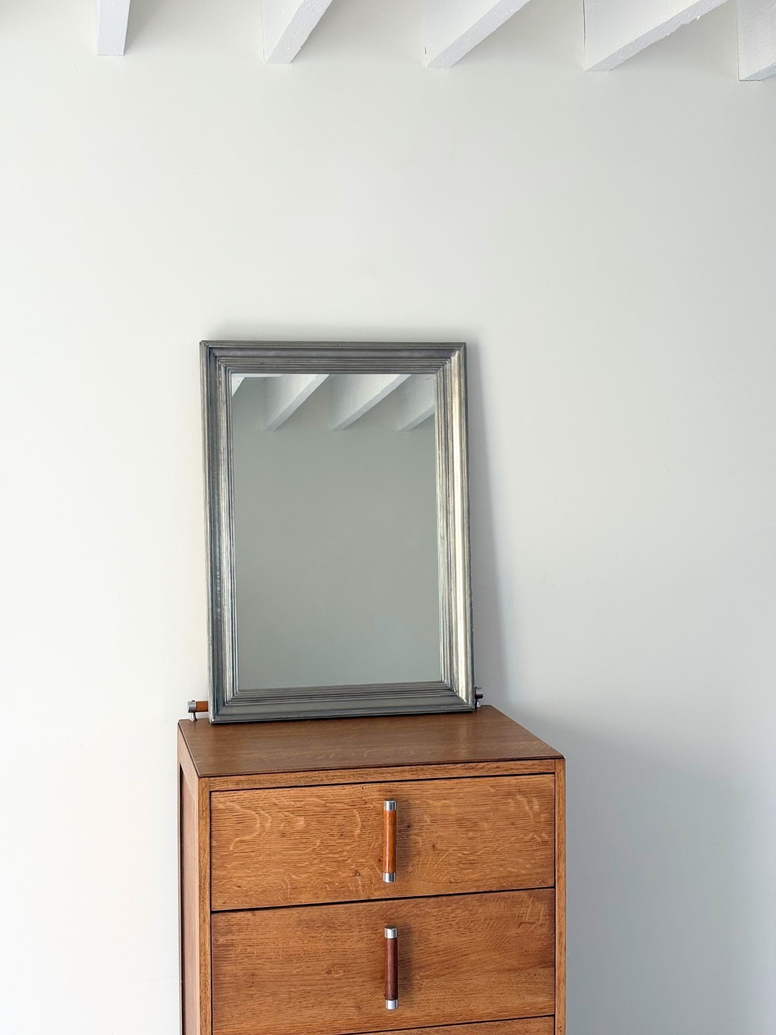 Vintage Silvered Metal Repoussé Wall Mirror - Bureau Bruton Antiques and Design Shop