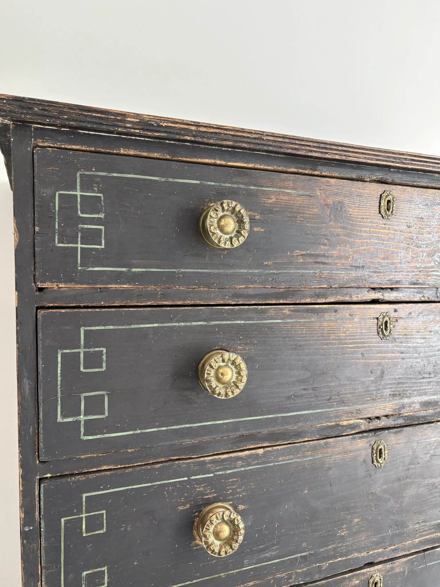 Antique Geometric Chest Drawers Overpainted In Soft Black - Bureau Bruton Furniture Art and Objects