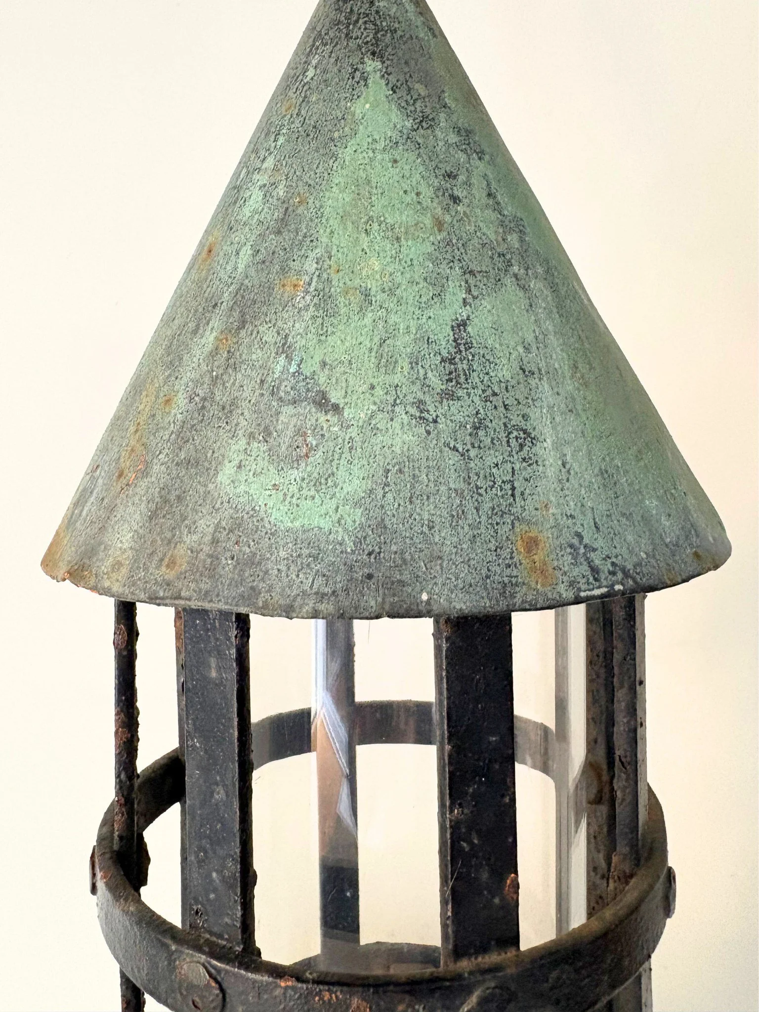 Vintage Chain and Cage Porch Lantern With Green Verdigris Finish - Bureau Bruton