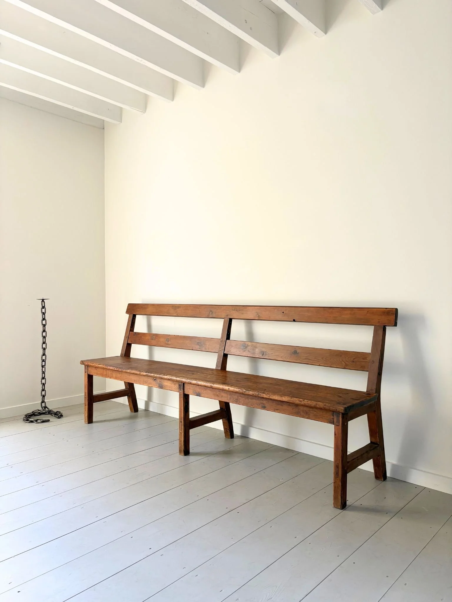 Long Rustic Wooden Hall Bench In Oak - Bureau Bruton Antiques and Vintage