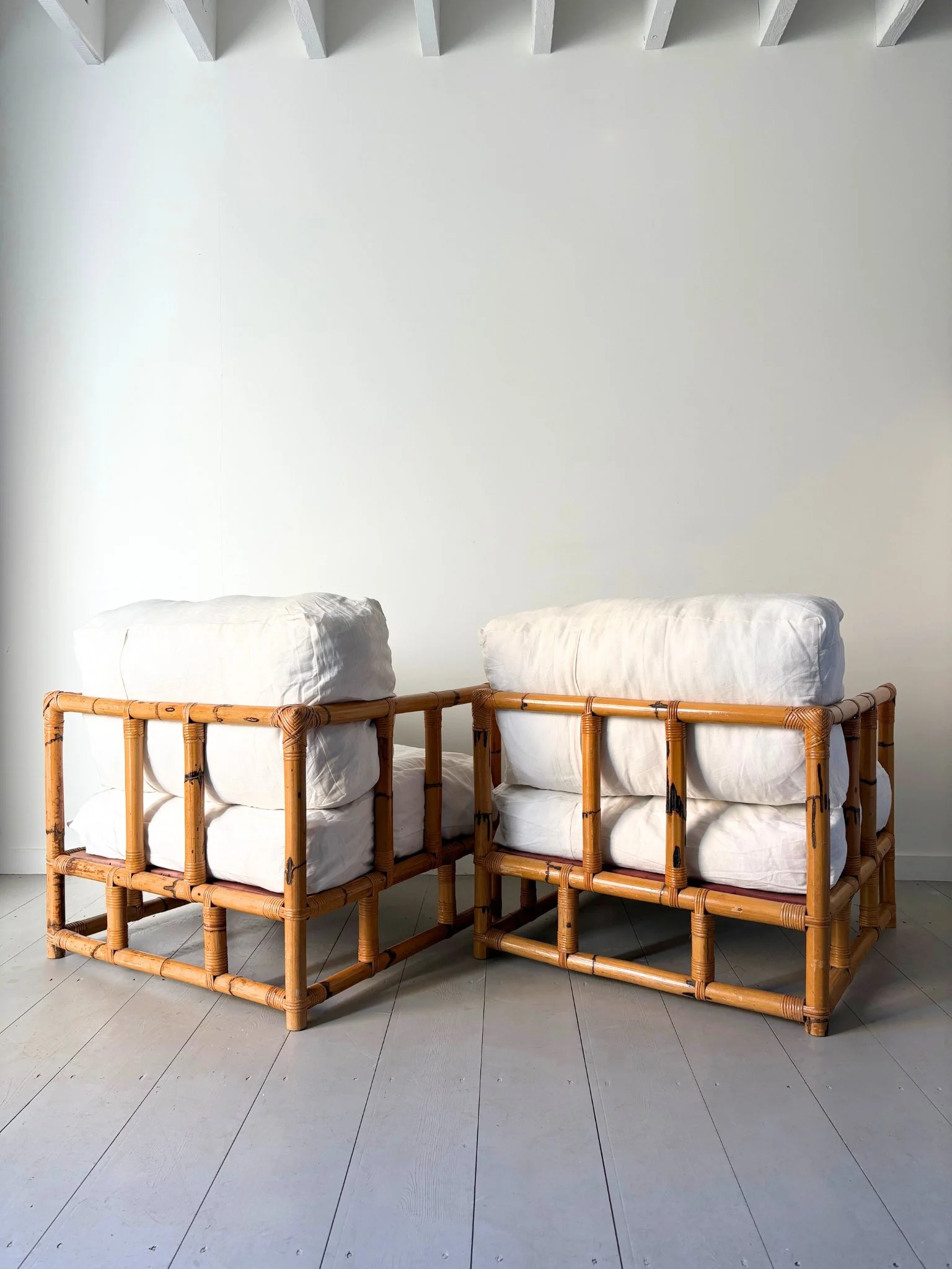 Mid Century Cubic Rattan Chairs In A Vivai Del Sud Design- Bureau Bruton Antiques and Vintage Design