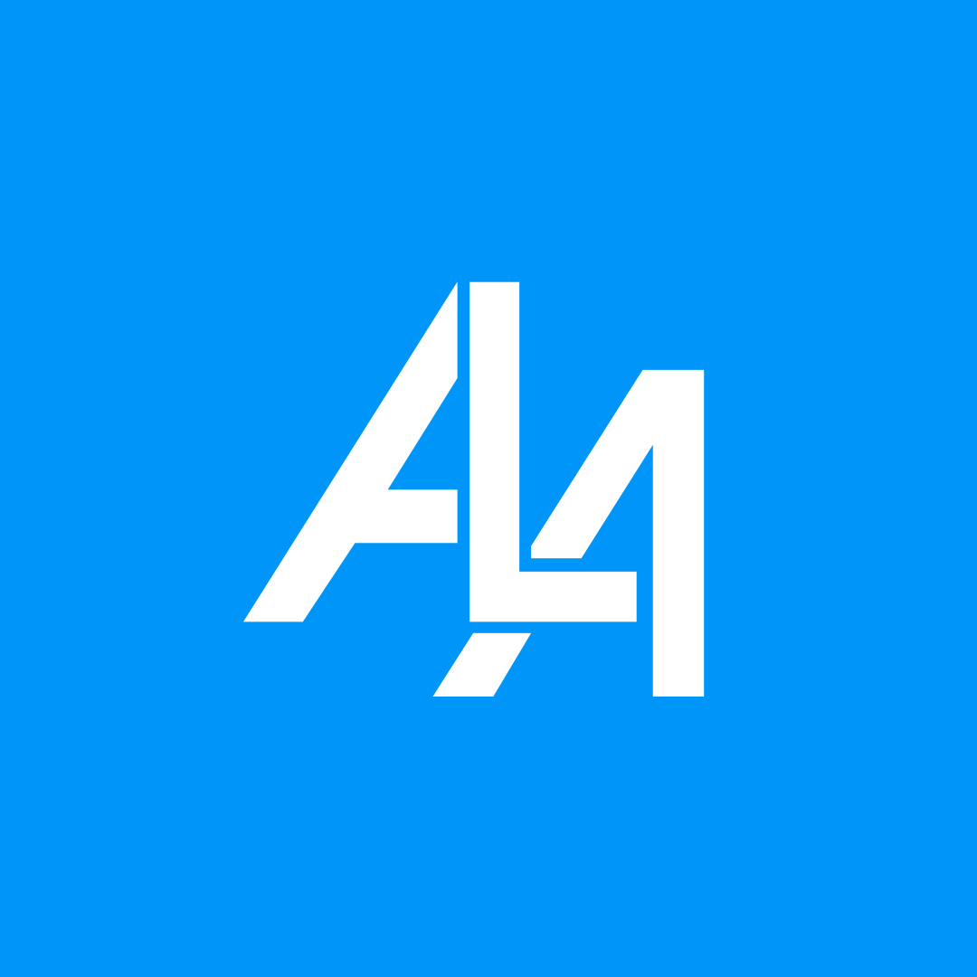 Blue background with white stylized text reading 'A4'.