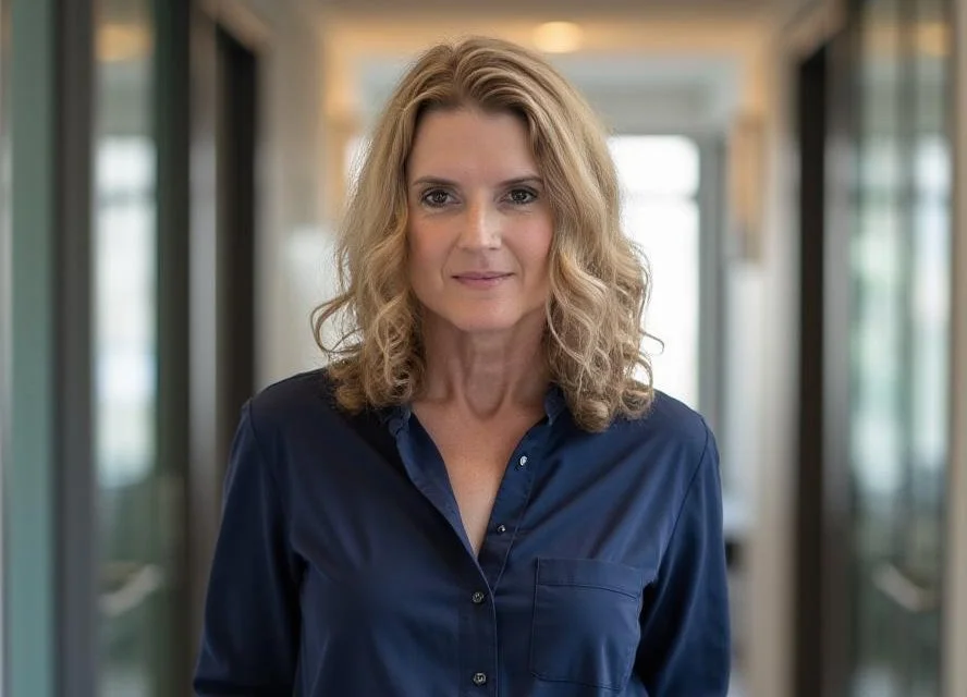 Woman chiropractor stands in hallway informal discussing health journey