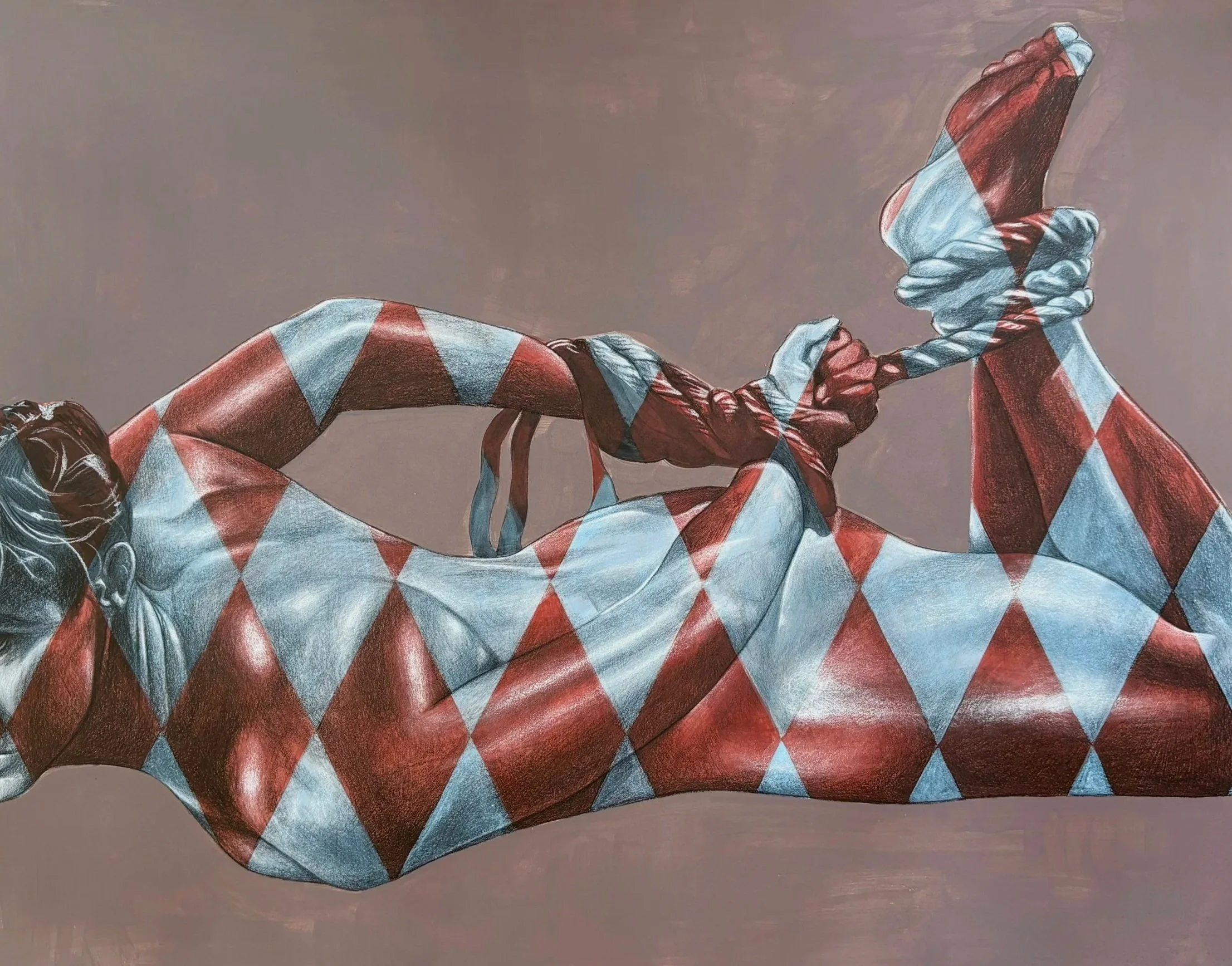 Harlequin, mixed media on panel, 16x20