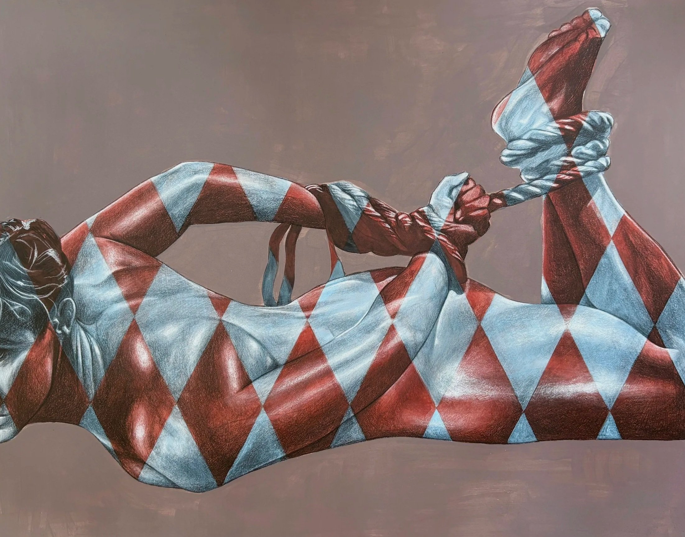 Harlequin, mixed media on panel, 16x20