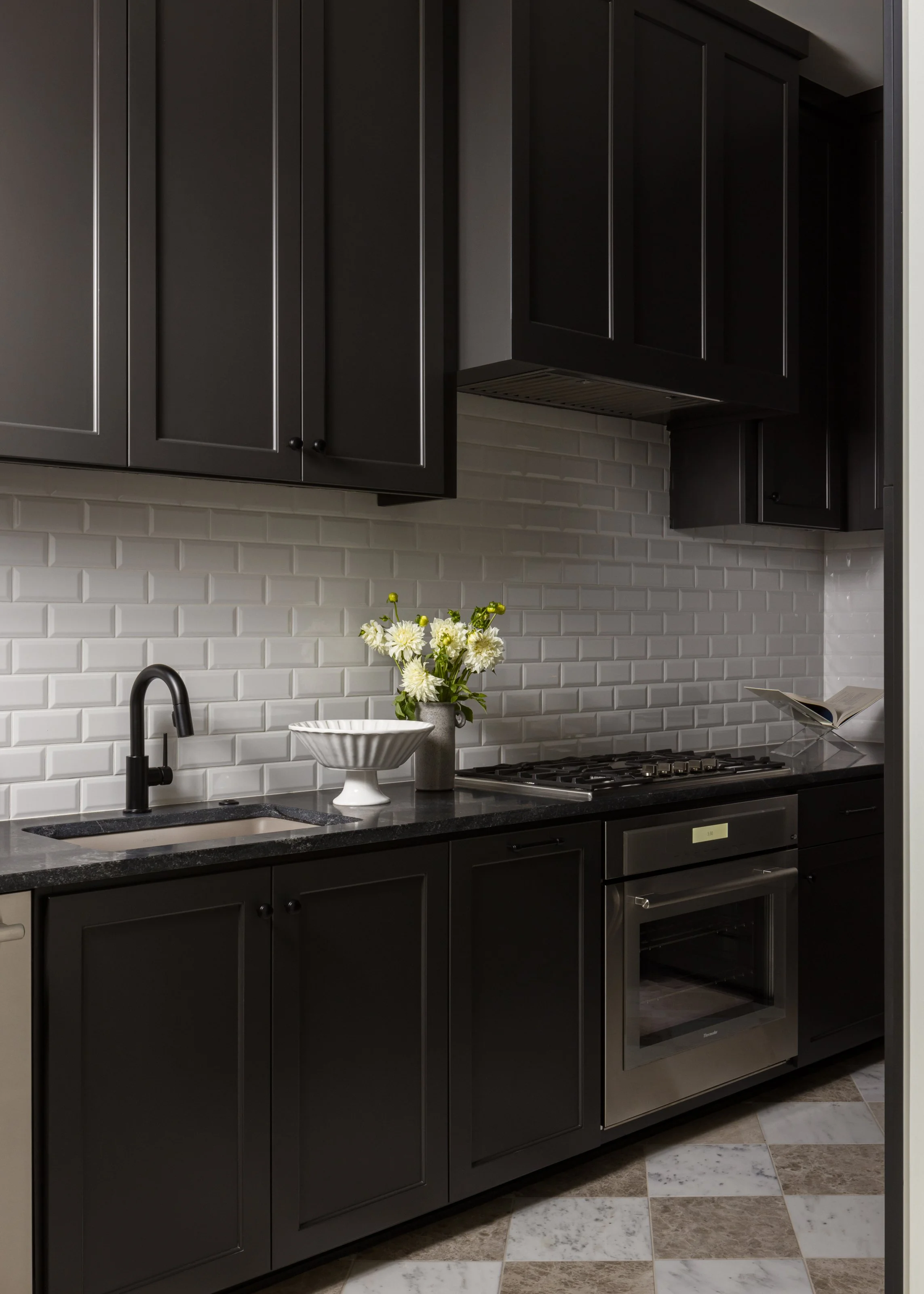 SW Iron Ore cabinets, checkerboard marble floor