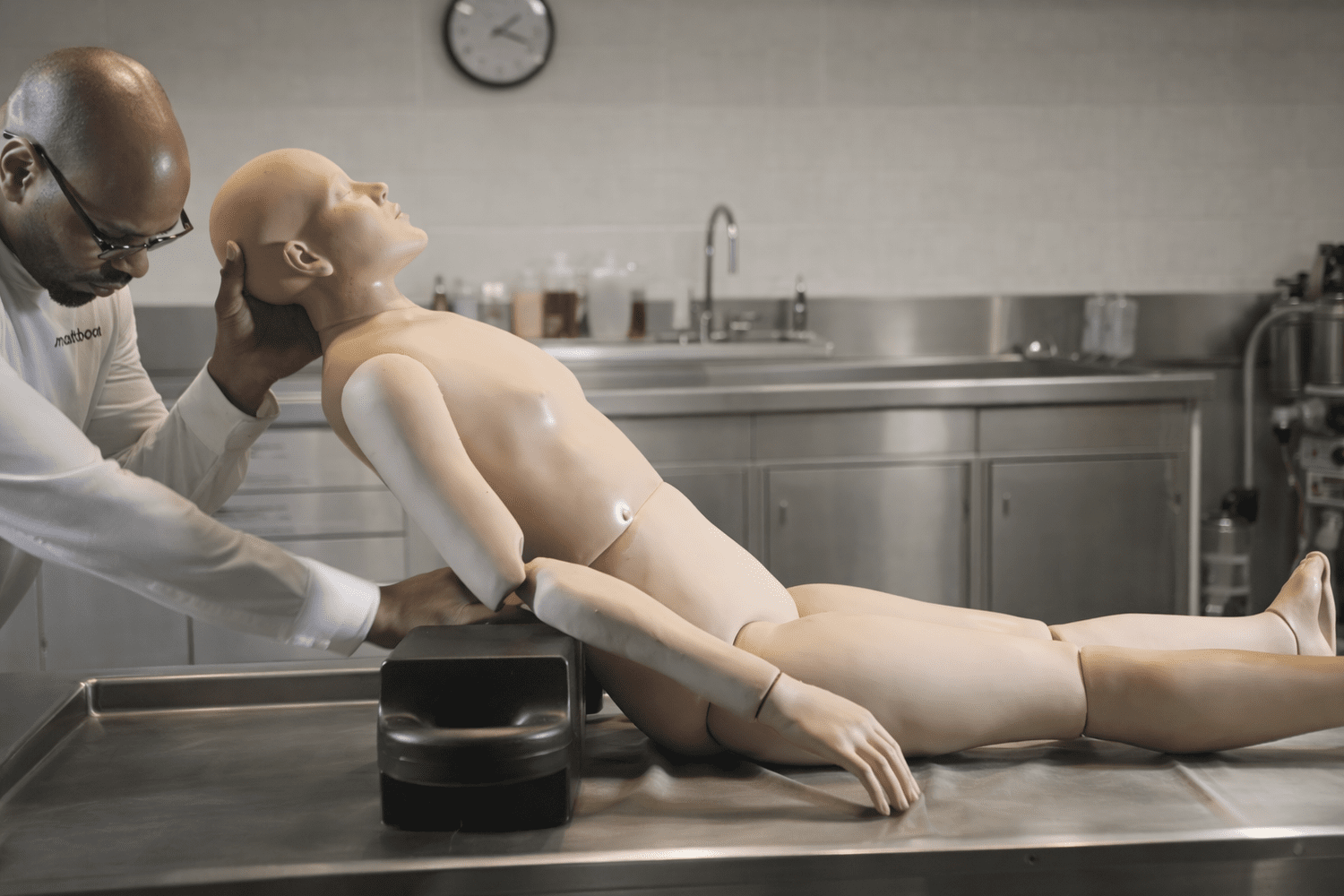 Positioning the Mortuary Balancing Bar beneath the lower lumbar