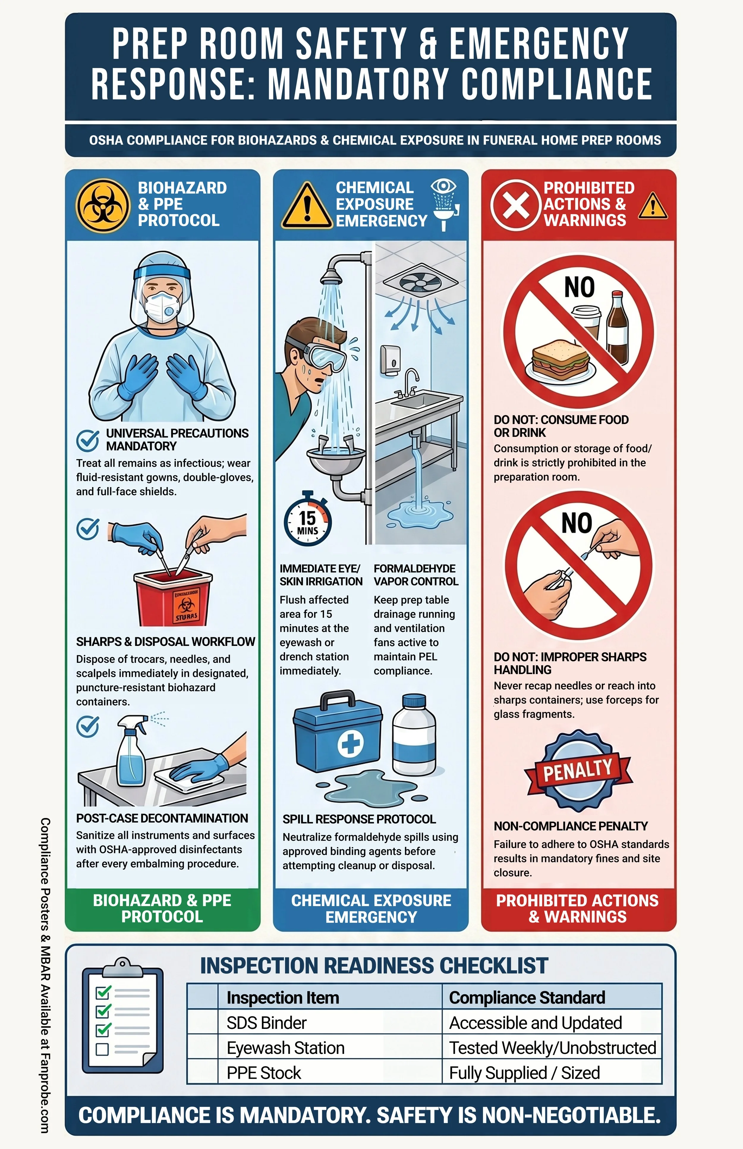 Prep Room Safety & Compliance Mandate – OSHA & Funeral Board Standards