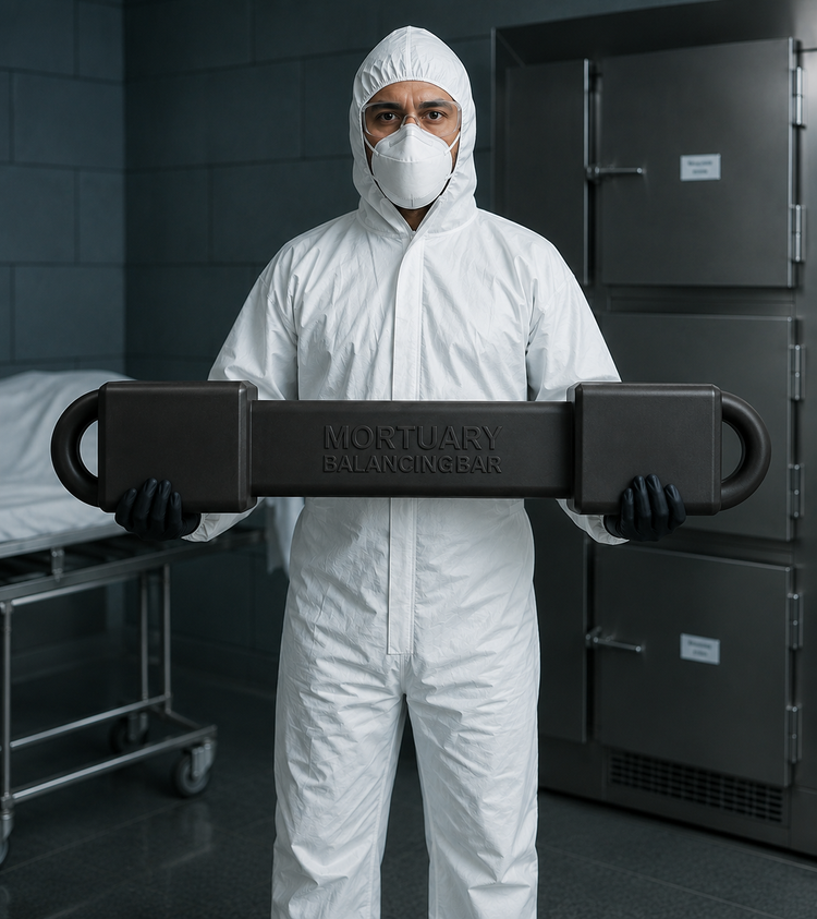 Mortuary Balancing Bar used as a prep room positioning tool