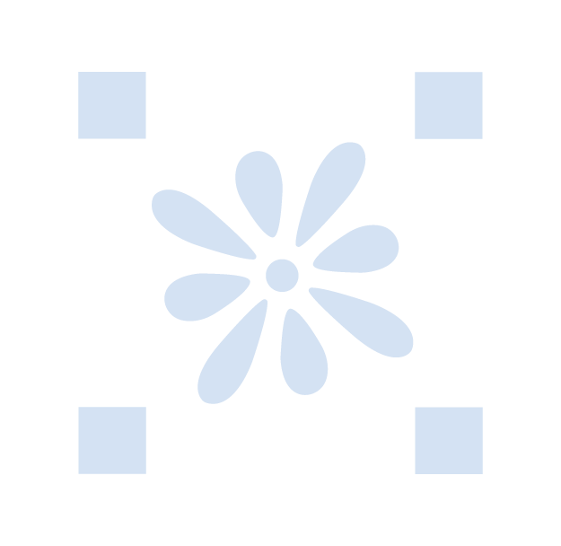Yasmine Design Co. – Brand icon design with floral illustration and pixels on every corner of the icon in a whimsical blue color.