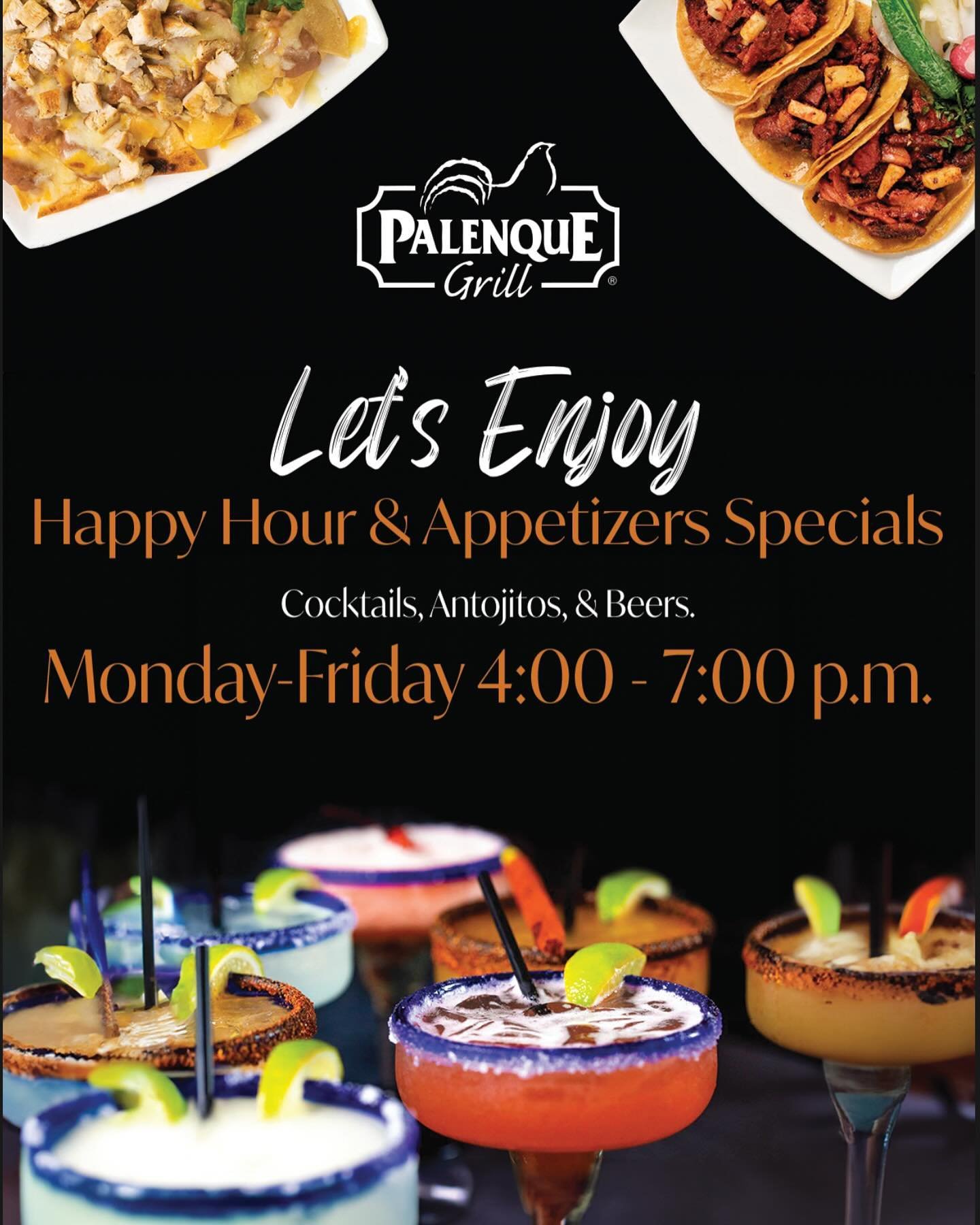 Your new favorite happy hour spot at the center of it all! Pull up a chair at @palenque.grill at La Palmera for the best cocktails and antojitos. 🍹🌮