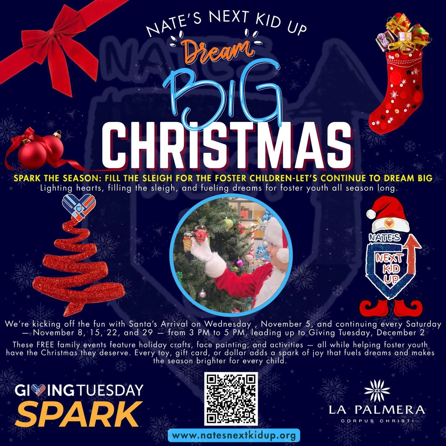 Happening today! Join @natesnextkidup for free Arts &amp; Crafts on the upper level from 3pm-5pm and help fill the sleigh for foster children! 

🎁 Toy, sports, and gift card donations are welcome.
📍 Find Nate near the Nate&rsquo;s Next Kid Up Spark