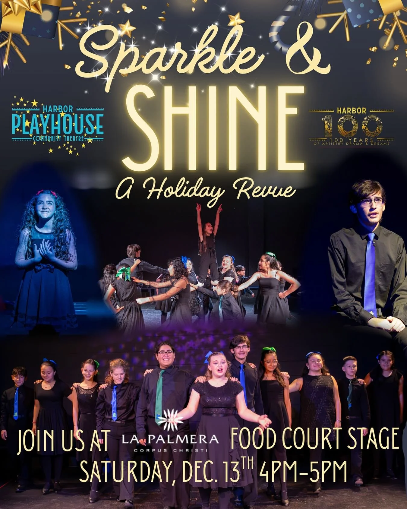La Palmera welcomes @harborplayhouse to the stage in the Food Court THIS SATURDAY from 4pm-5pm. See current and past youth show cast members perform holiday songs and a sneak peek of songs from their upcoming show in January, &ldquo;Diary of a Wimpy 