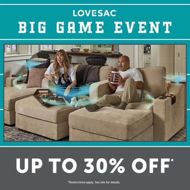 More action. More people. More snacks. One couch that adapts to all of it. Sactionals were made for long game days, long seasons, and to be long-lasting. Stop by the Lovesac showroom to get up to 30% off before it's gone. 🛋️🏈