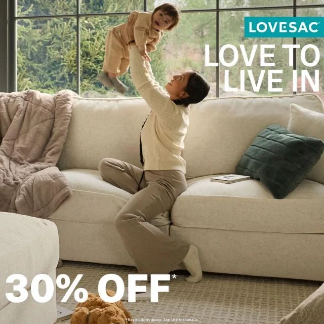 Being inside feels better when your space works for real life. Sactionals adapt as life changes, so home keeps up. Stop by the Lovesac showroom to customize and get 30% off before this offer ends. *Restrictions apply. See lovesac.com for details.