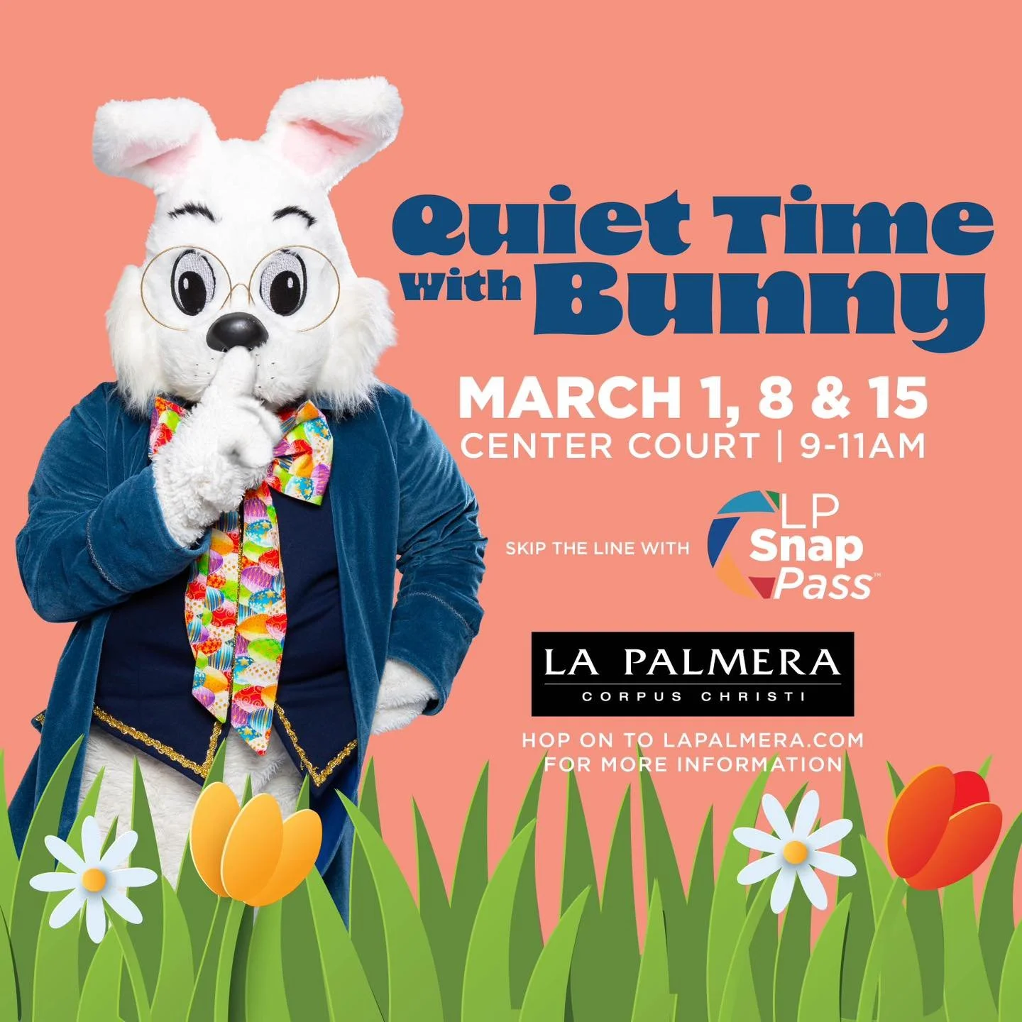 Starting this Sunday 🤫🐰 Quiet Time with Bunny events provide a sensory-friendly environment providing special needs children with developmental or physical challenges extended one-on-one time for photos with the Easter Bunny and Mrs. Bunny. The eve