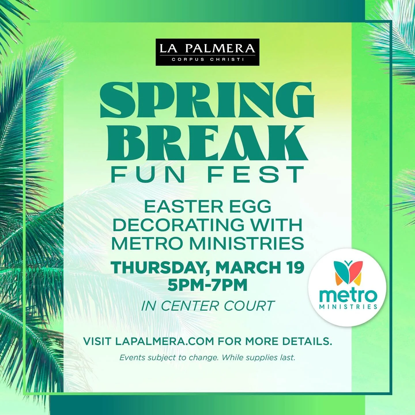 Bring the whole family and join @ccmetroministries for some egg-stra special crafty fun TODAY from 5&ndash;7 PM in Center Court.

Event subject to change; while supplies last.