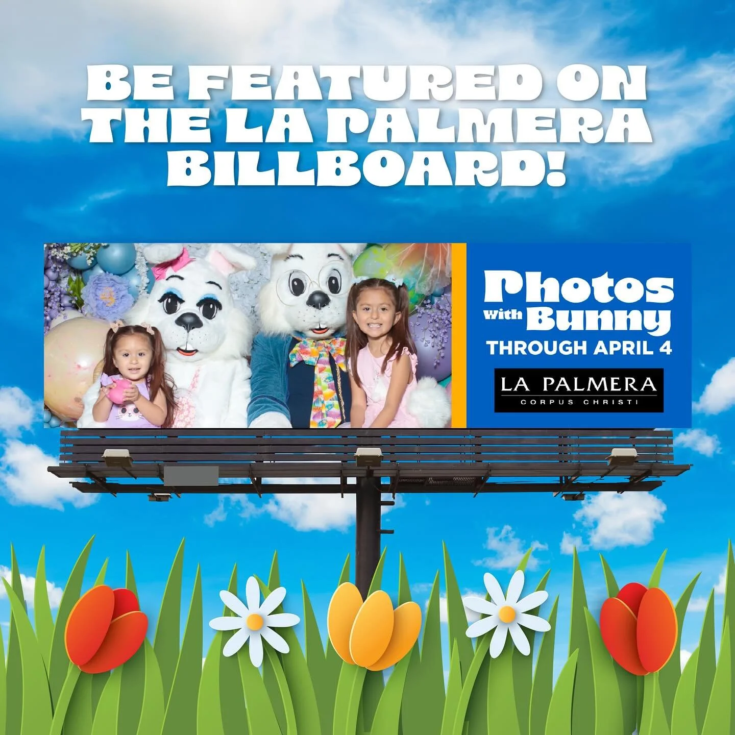 Want your Easter Bunny photo featured on La Palmera&rsquo;s billboard? DM us to learn more! Link in bio to book your photo with the Bunny today. 🐰📸
