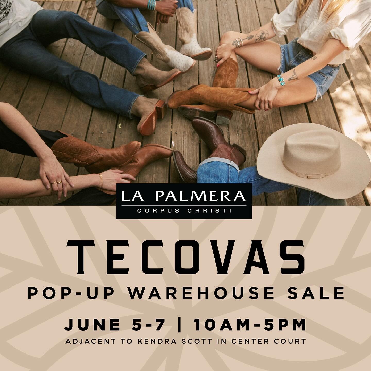 Look what&rsquo;s popping up at La Palmera this weekend! 👀🤠 Find the perfect pair of western boots for your style and budget at our @tecovas Pop-Up Warehouse Sale June 5-7. Adjacent to Kendra Scott in Center Court.

Discounts starting at 50% off.
C
